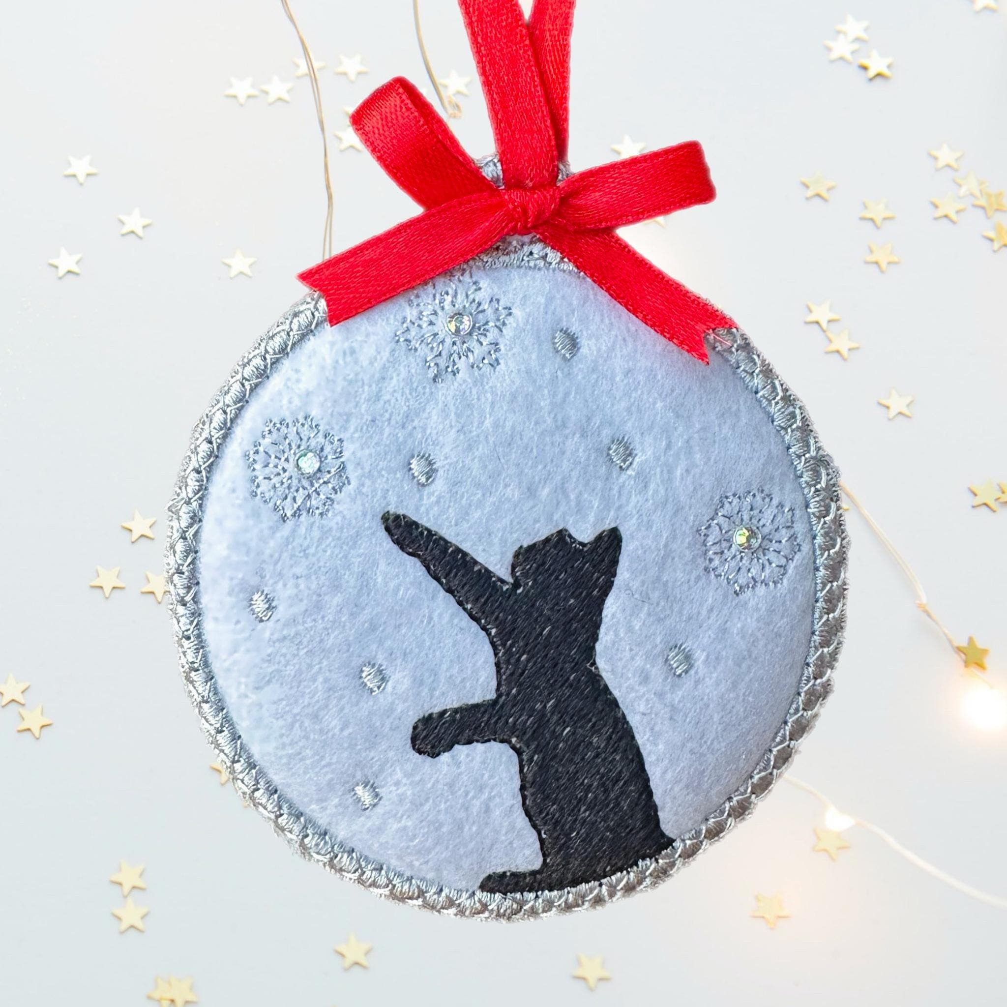 Cat & Moon Felt Christmas Bauble Decoration — image 4