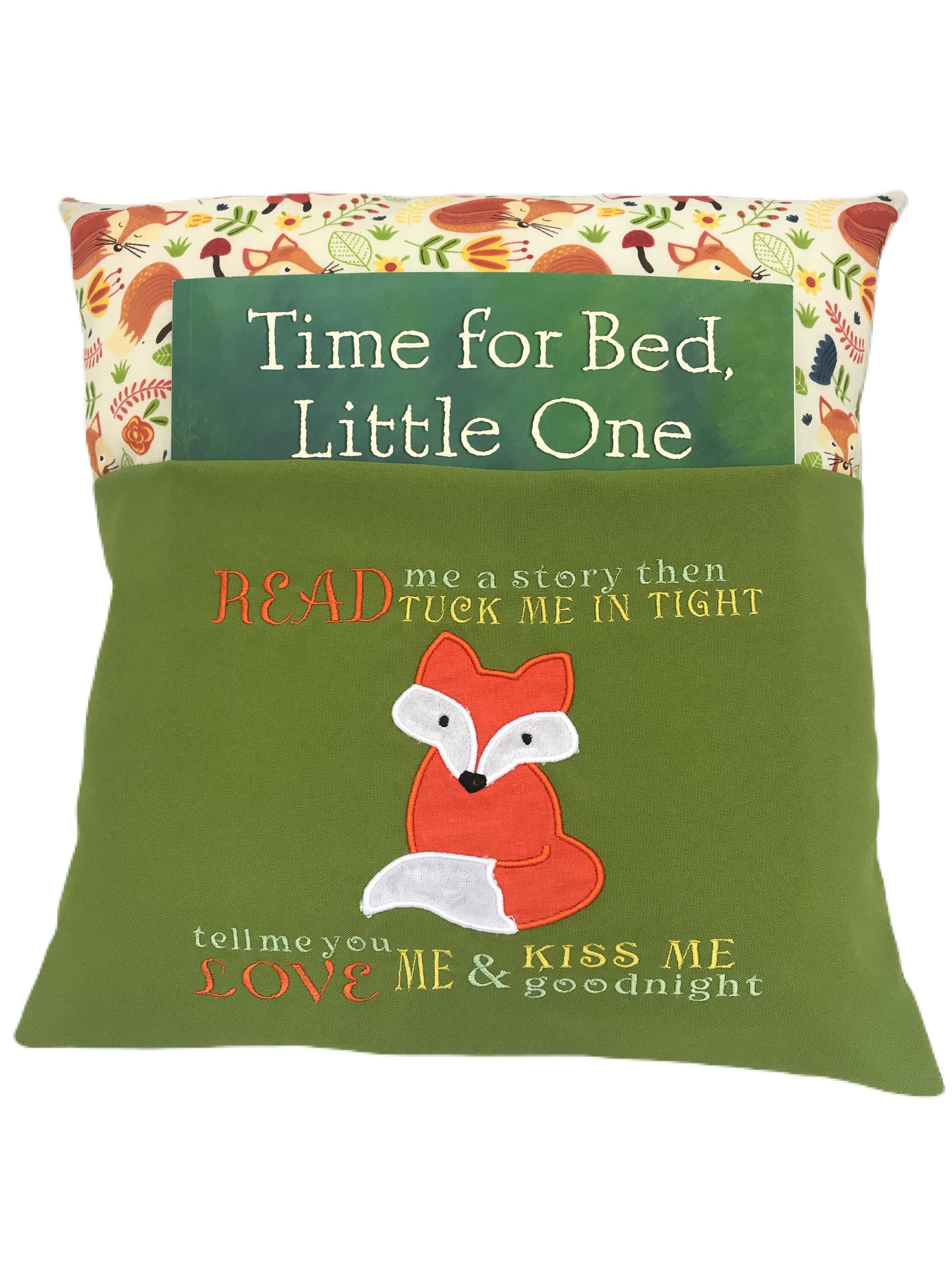 Fox Reading Pillow: Embroidered Story Book Pocket Cushion — image 3