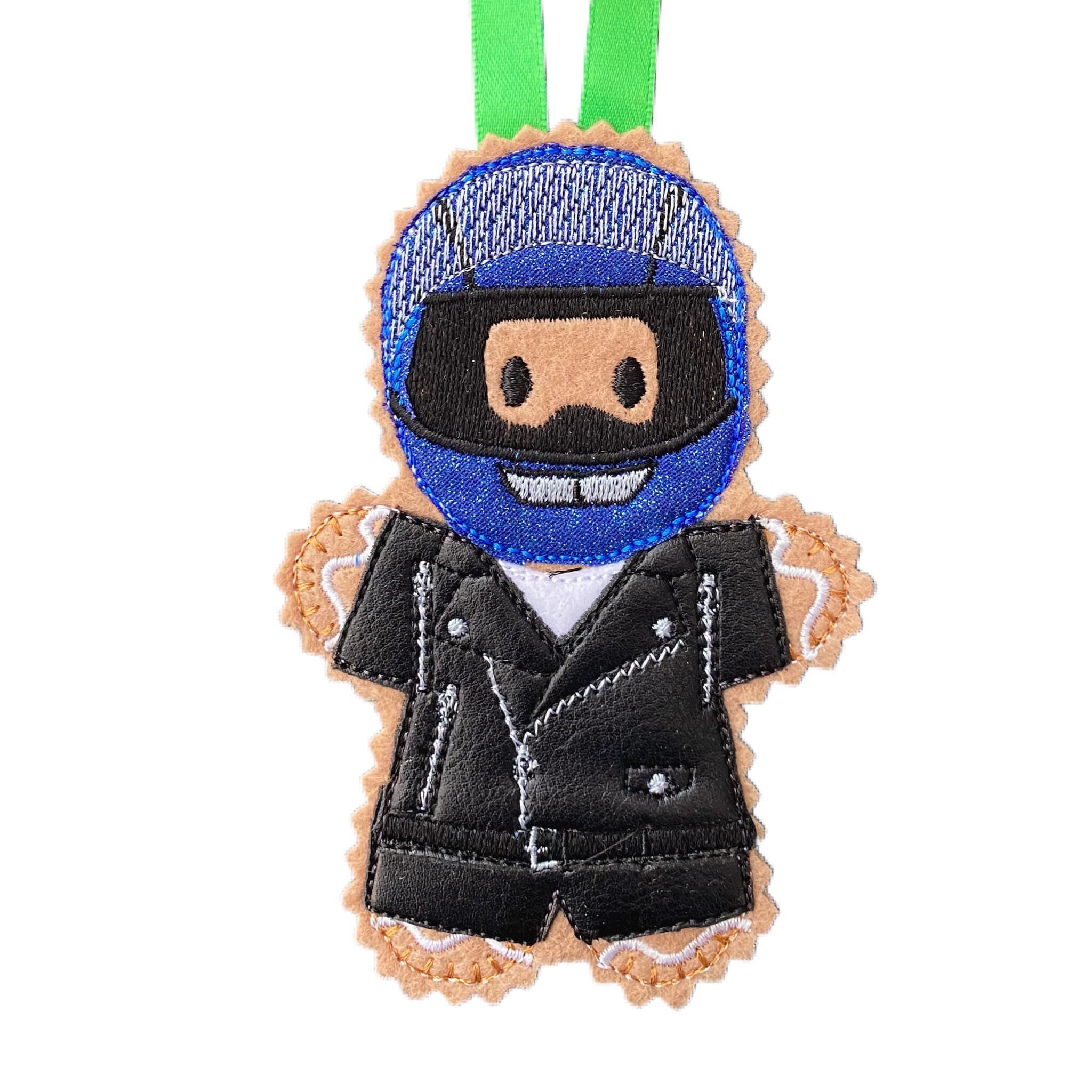 Biker, Motorcyclist Gingerbread Man Felt Decoration — image 2