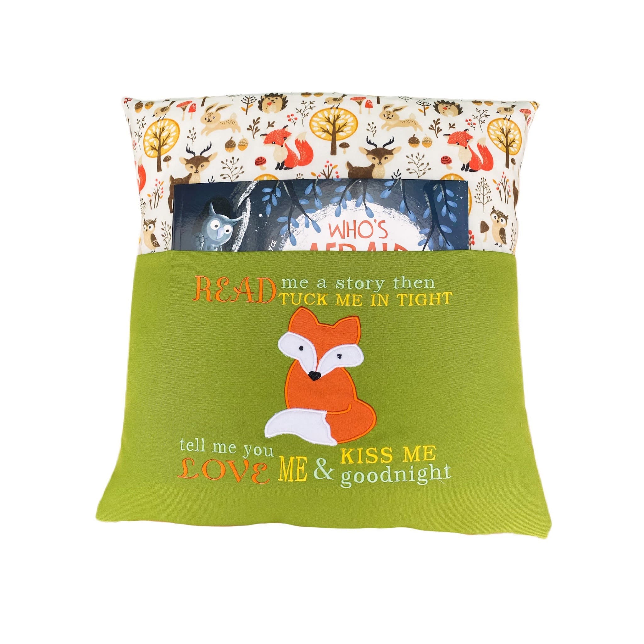 Embroidered Fox Reading Pillow: Children's Story Book Pocket Cushion — image 2
