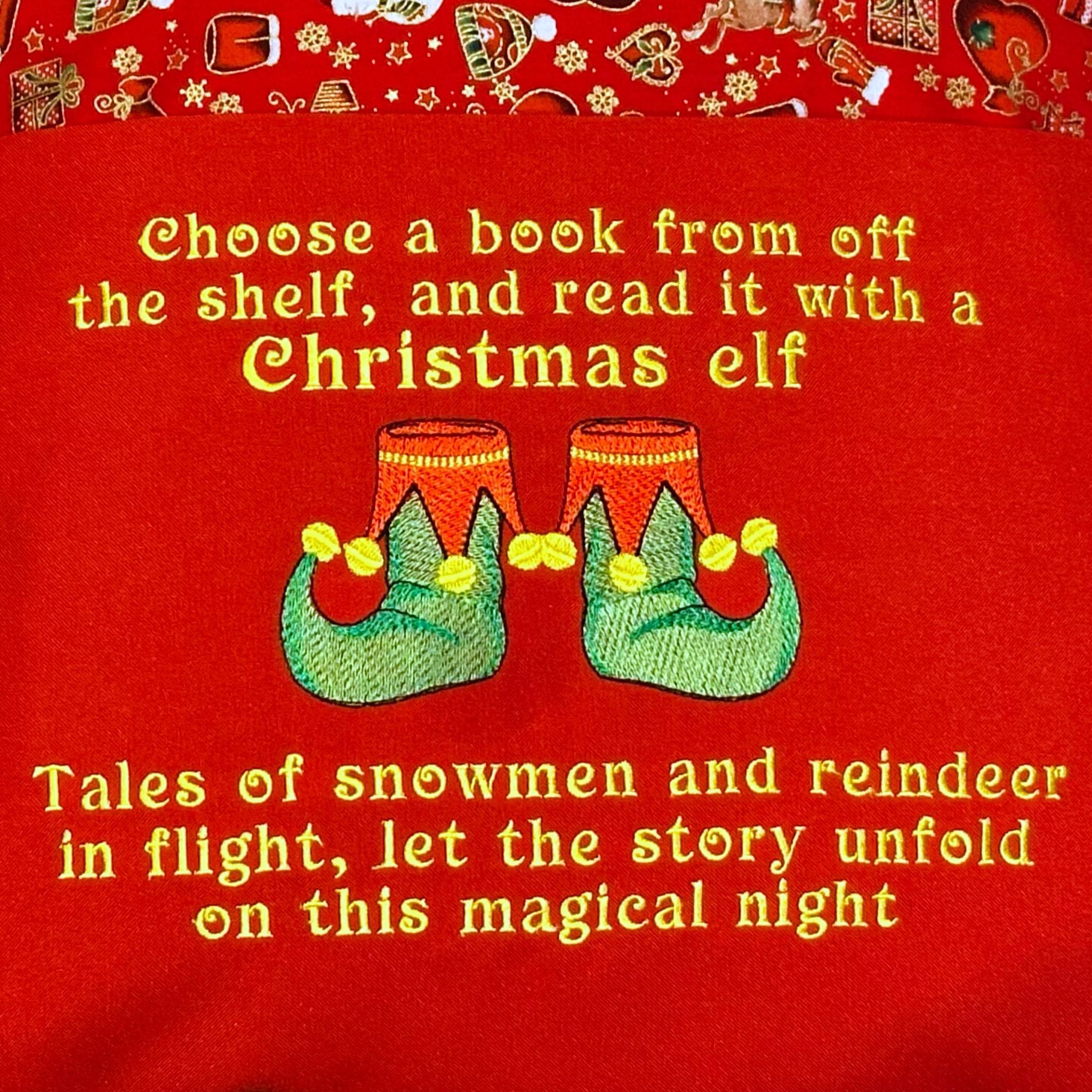 Elf embroidered book cushion, personalisation available — image 3