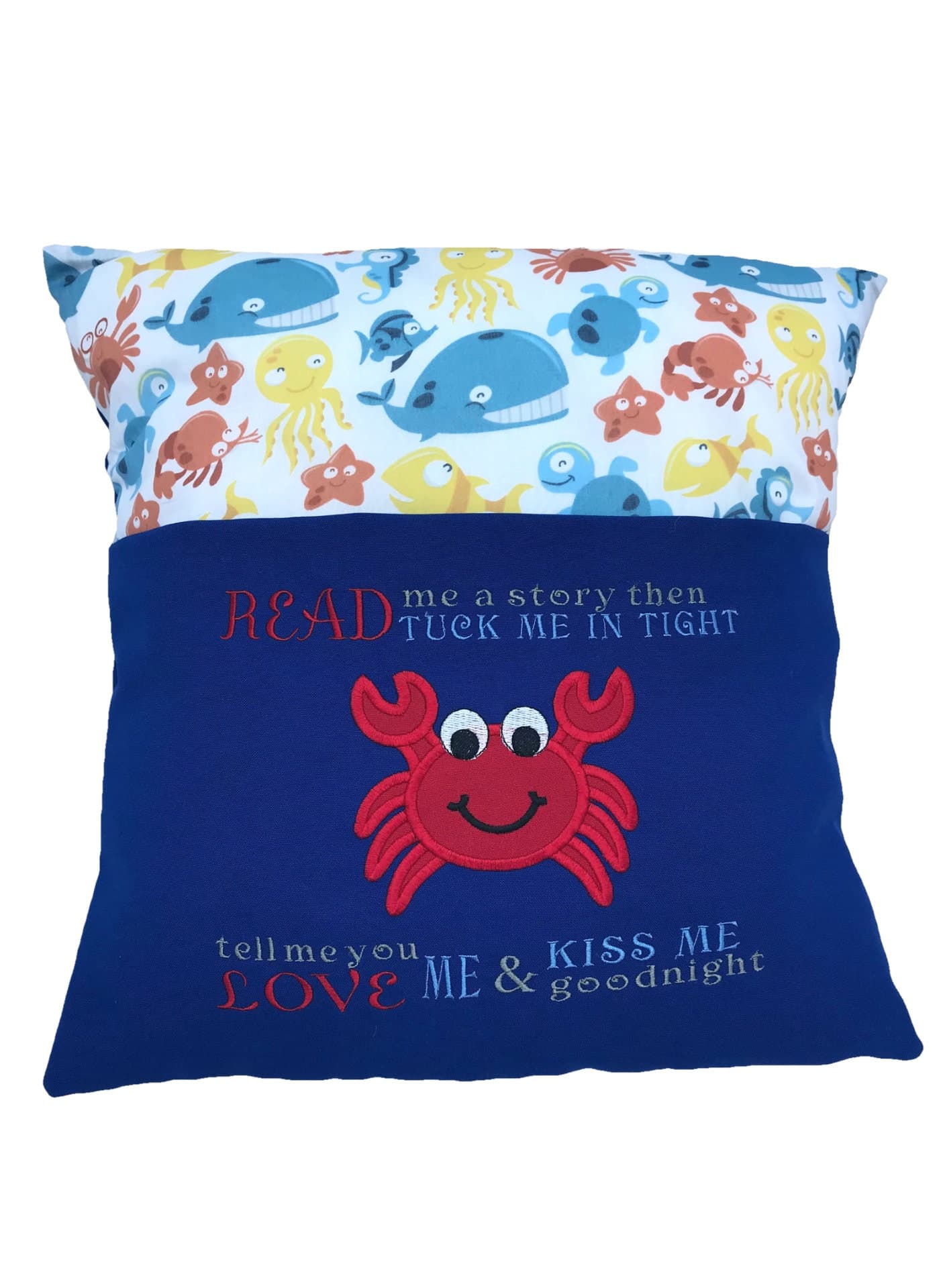 Crab Embroidered Reading Pillow: Nautical Book Cushion — image 2