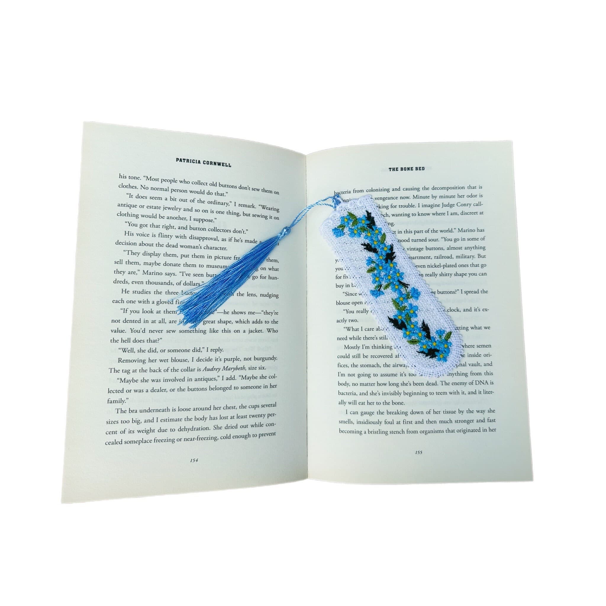 Forget-me-not Lace Embroidered Bookmark