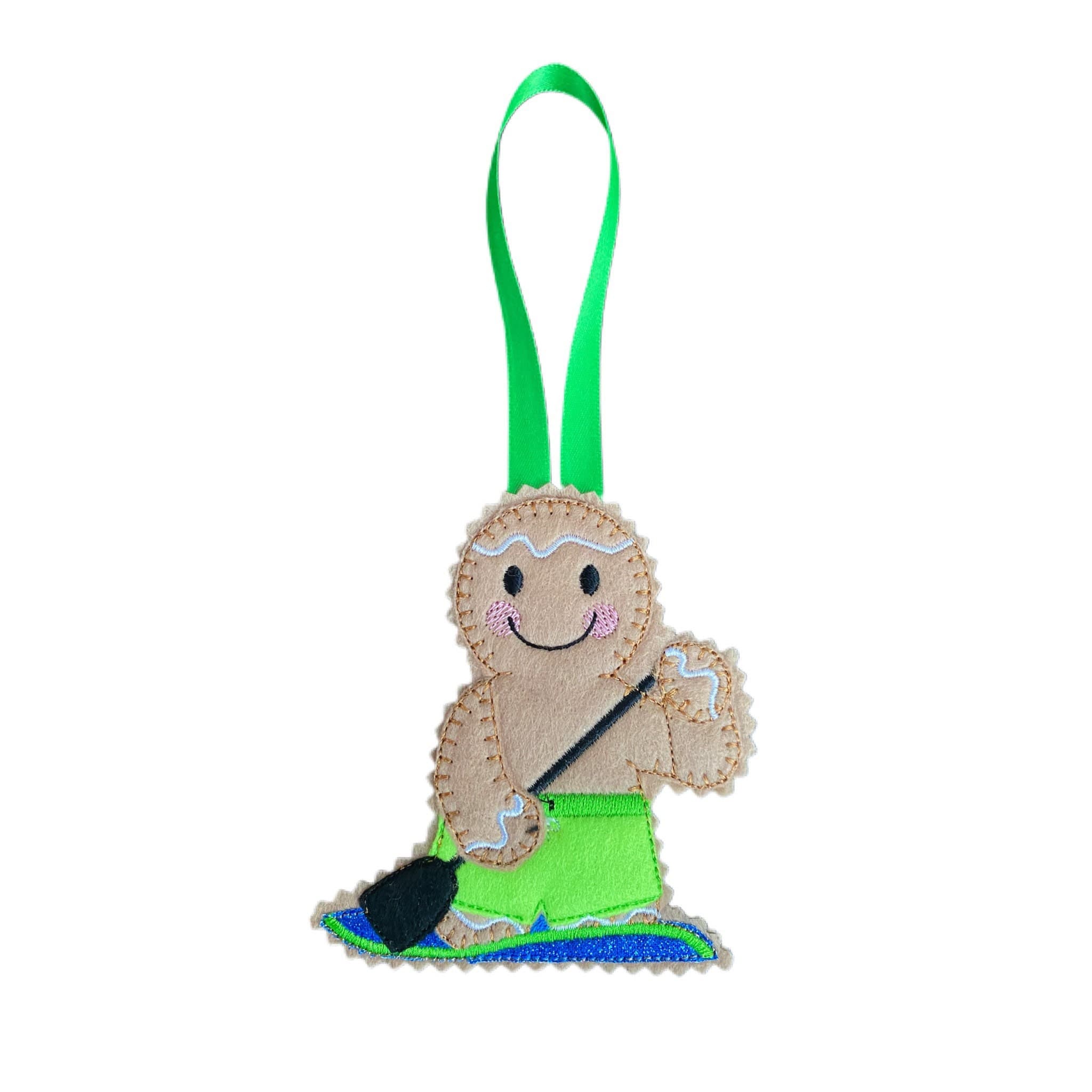 Paddle Boarder Gingerbread Man Felt Decoration