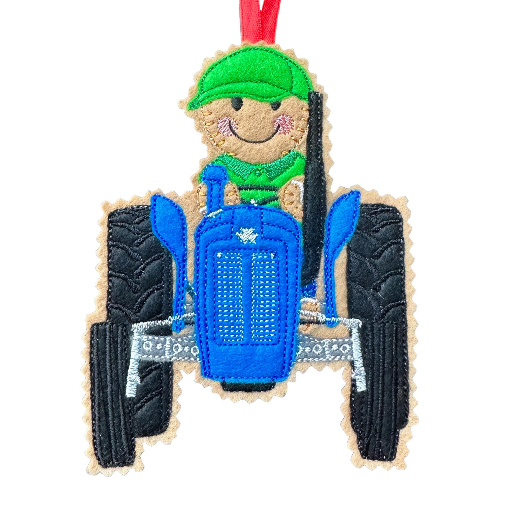 Farmer / Tractor Gingerbread Man Felt Decoration — image 4