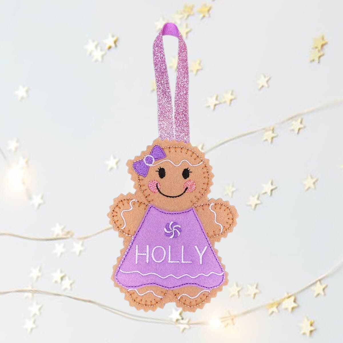 Christmas Personalised Girl Gingerbread Man Felt Decoration — image 4