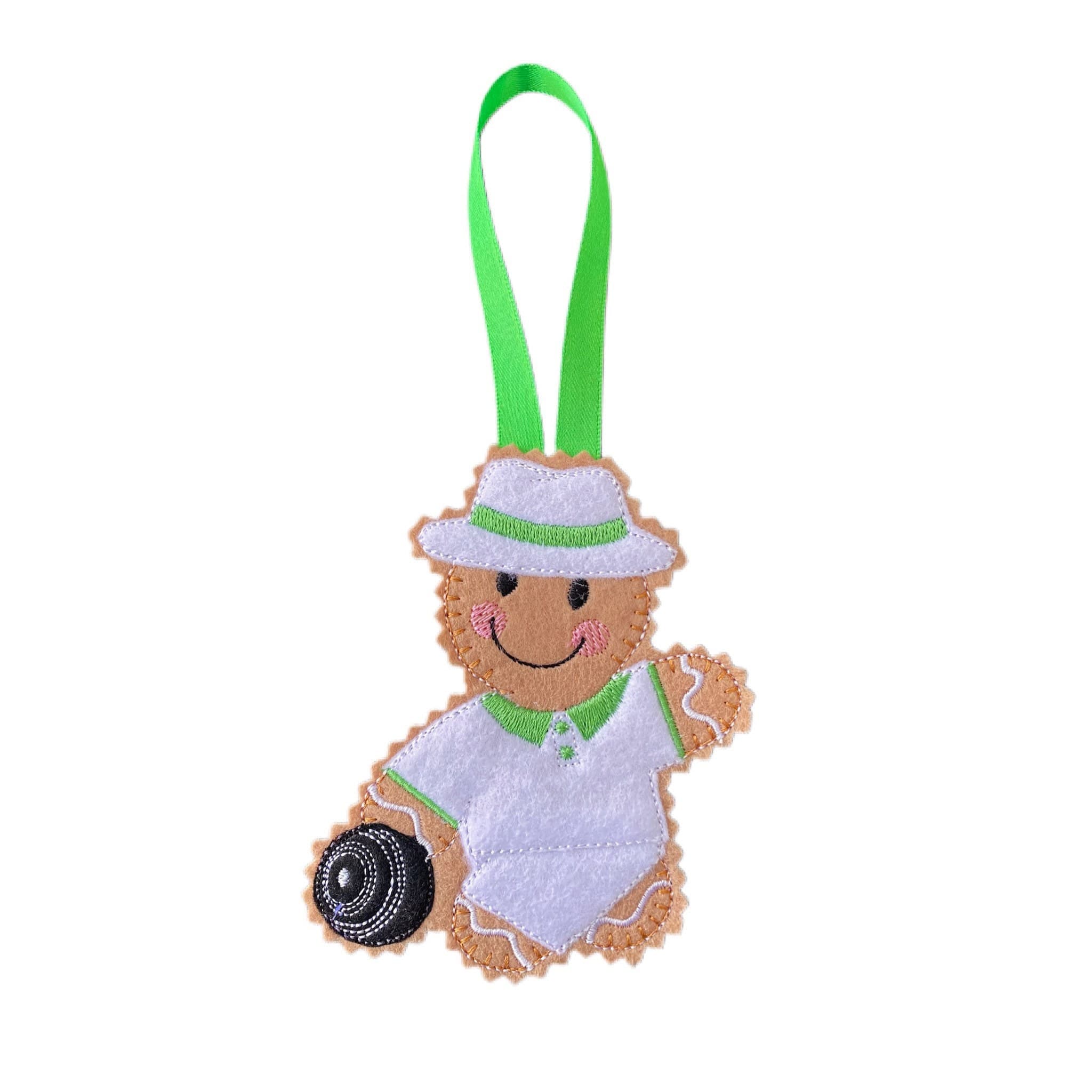 Lawn Bowls / Boules Gingerbread Man Felt Decoration