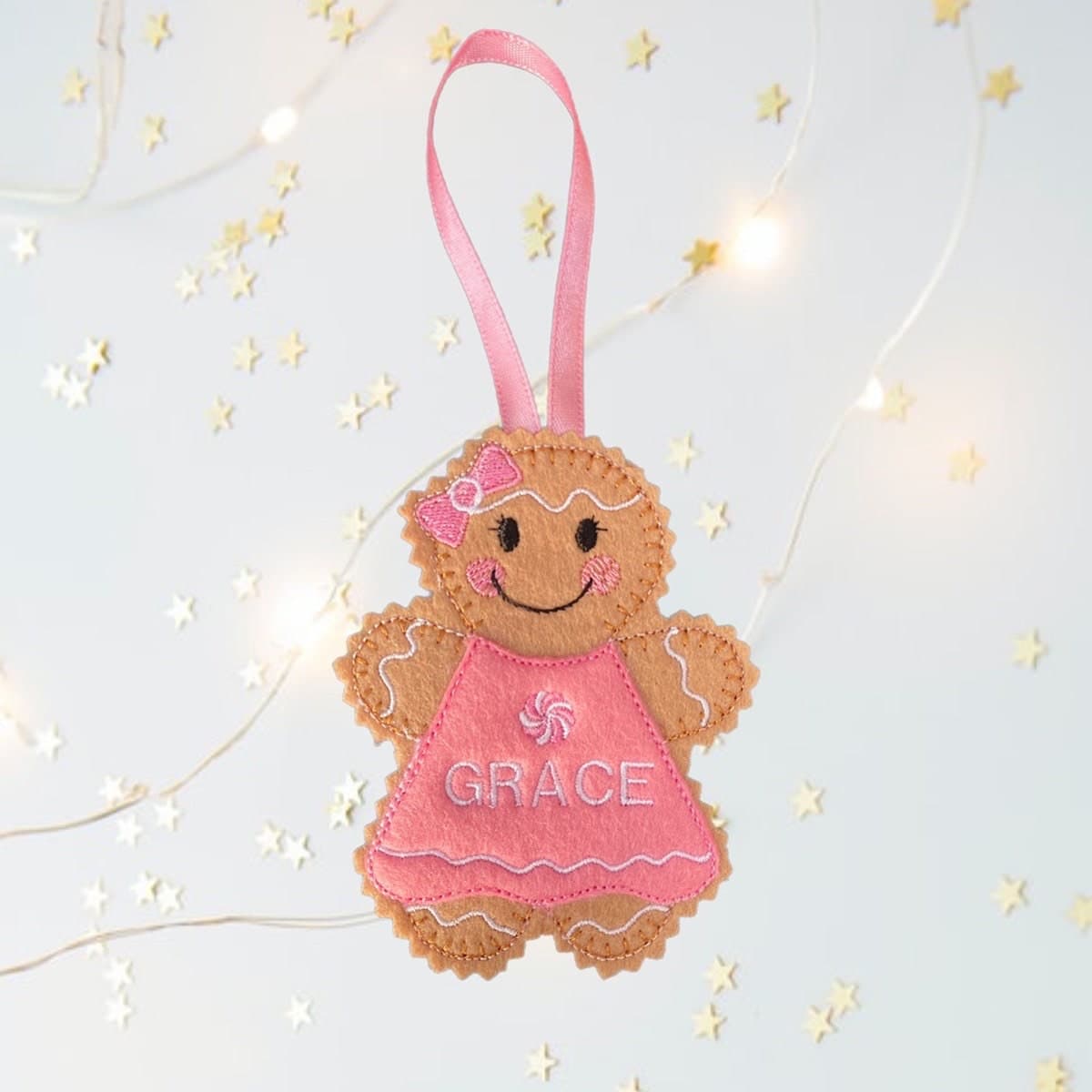 Christmas Personalised Girl Gingerbread Man Felt Decoration — image 3