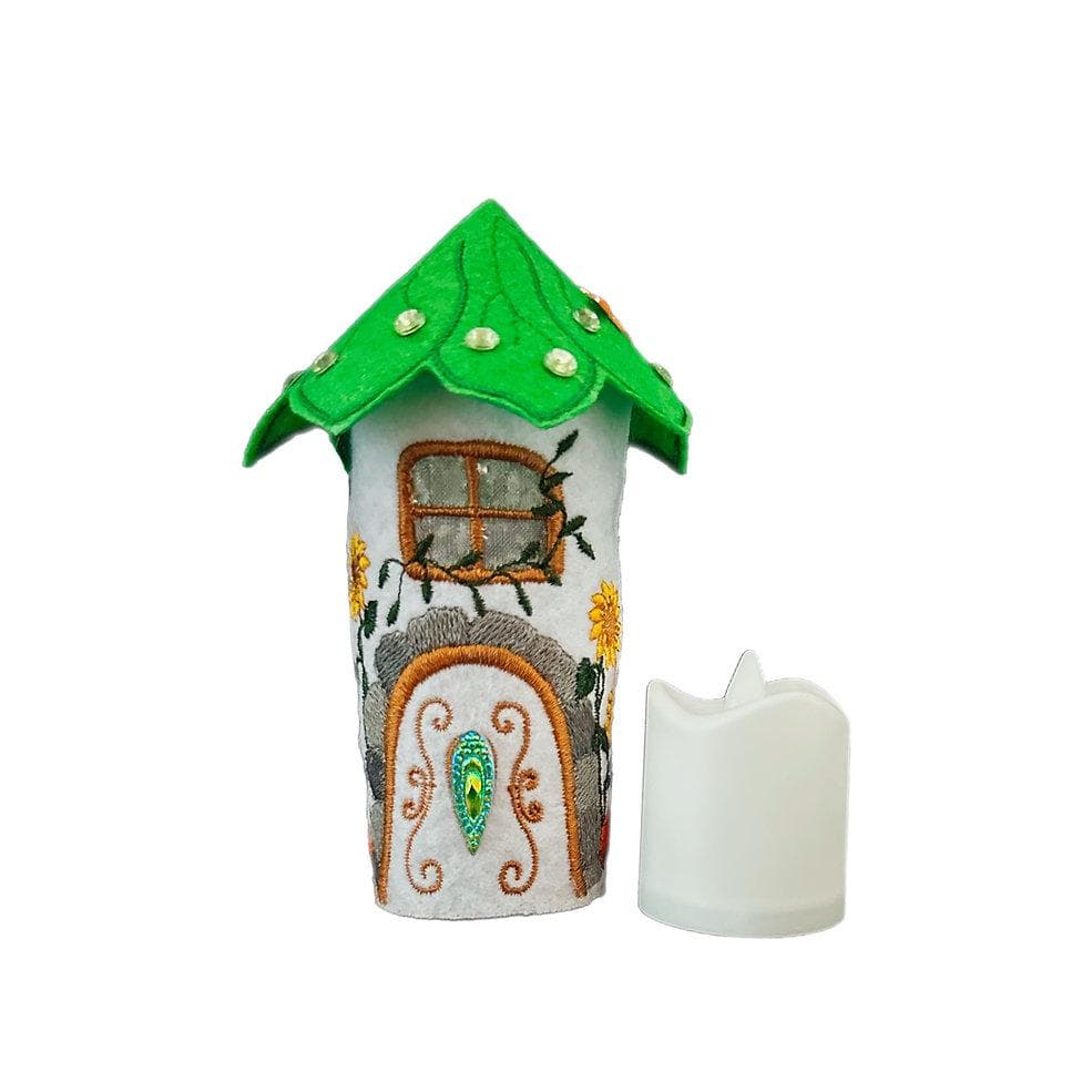 Green and White Sunflower Tea Light Fairy House — image 2