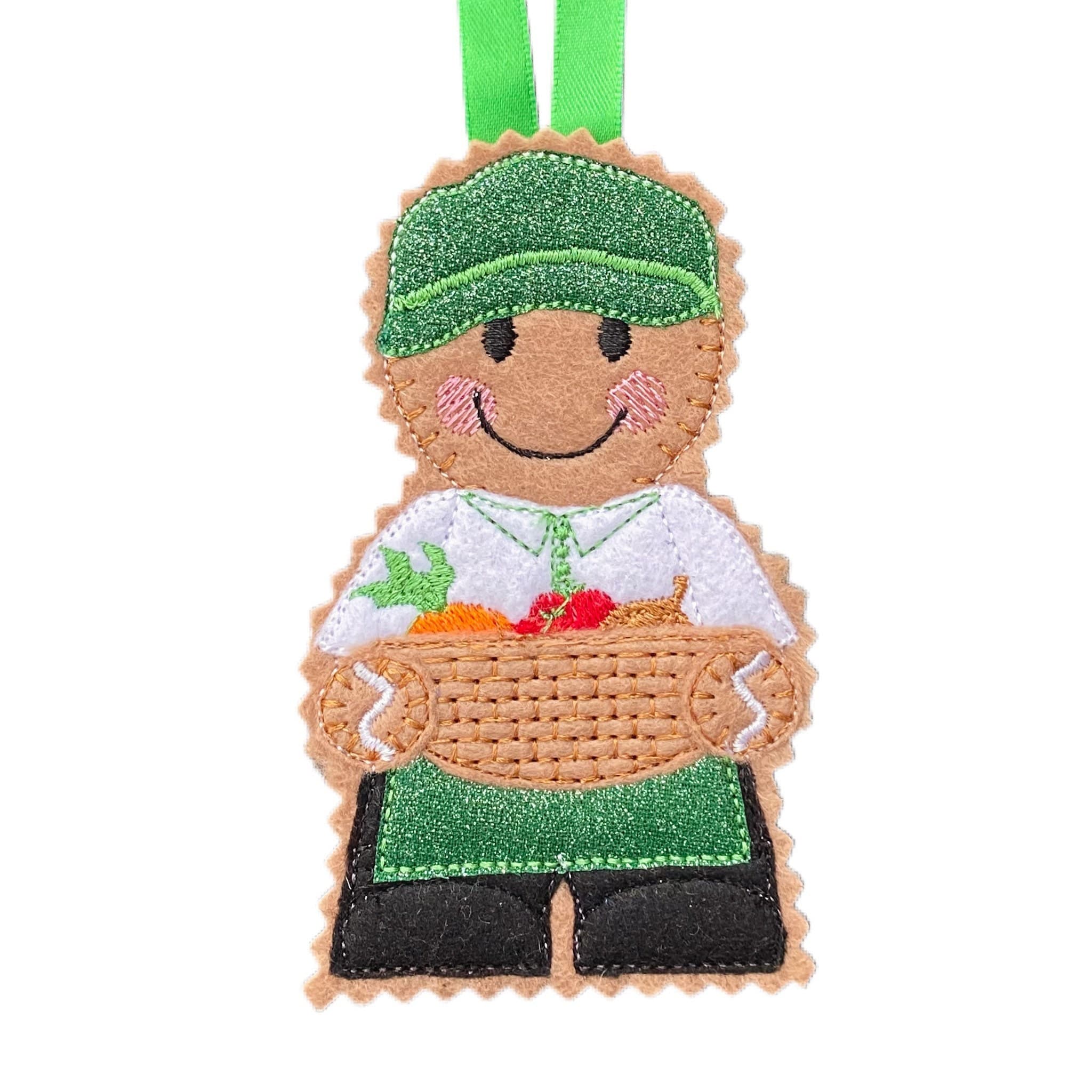 Green Grocer / Vegetable Delivery Gingerbread Man Felt Decoration — image 2