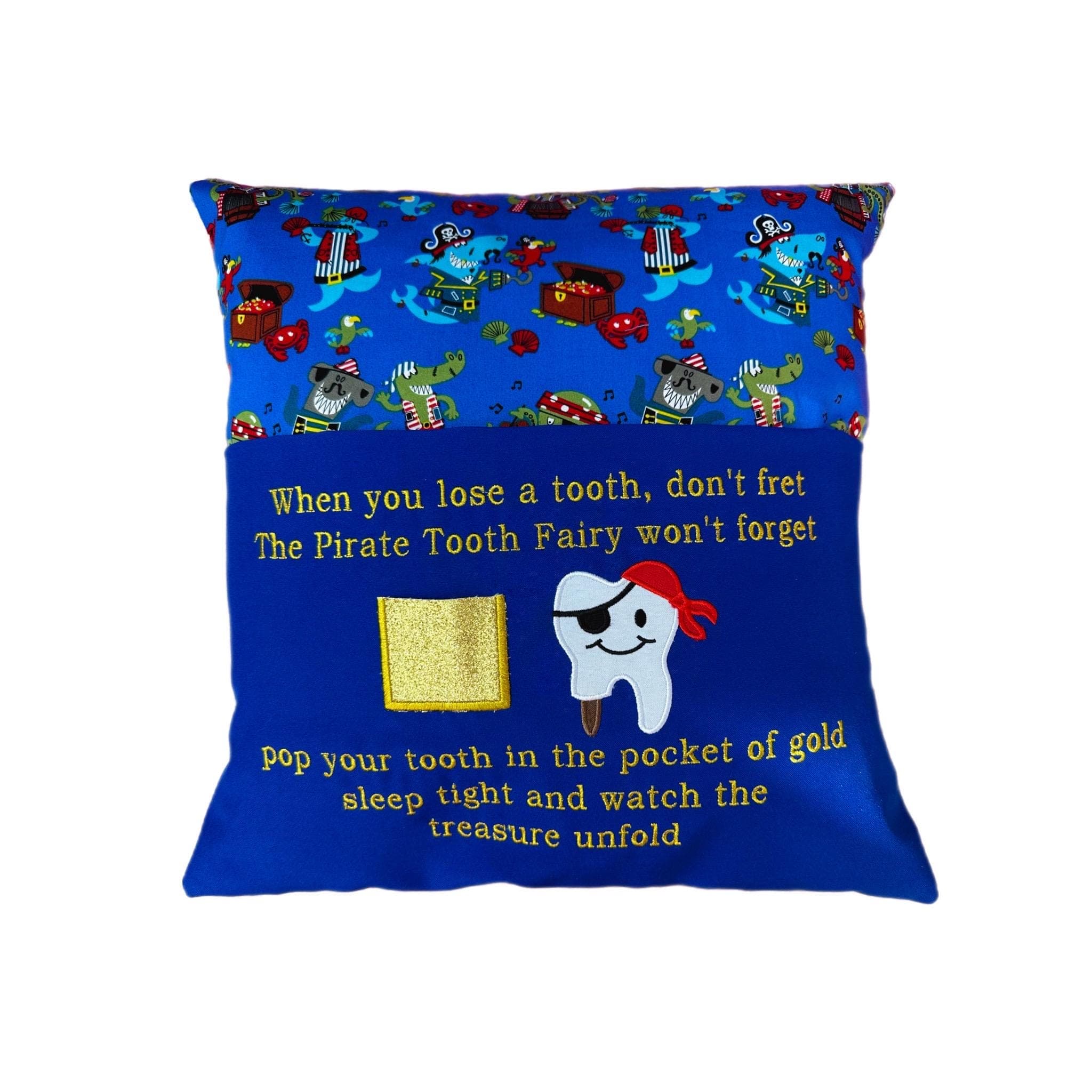 Pirate Tooth Fairy Pillow: Embroidered Reading Cushion with Pocket — image 2