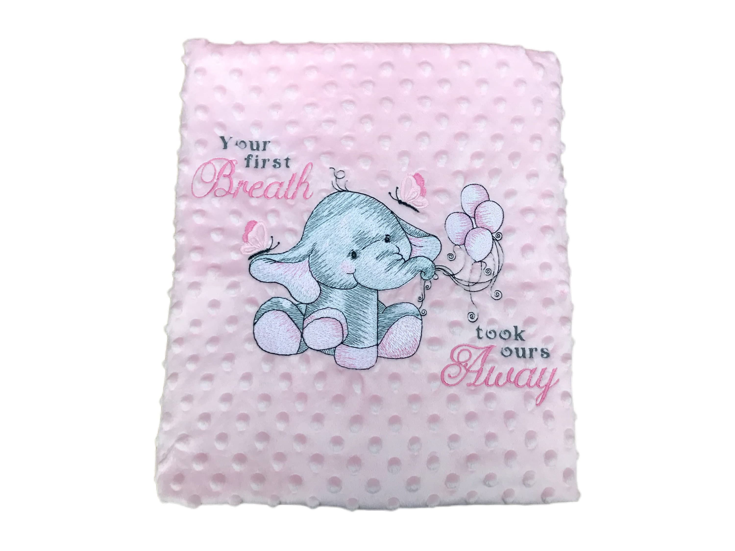 Embroidered Baby Blanket: Pink Elephant Keepsake, Personalized Nursery Decor