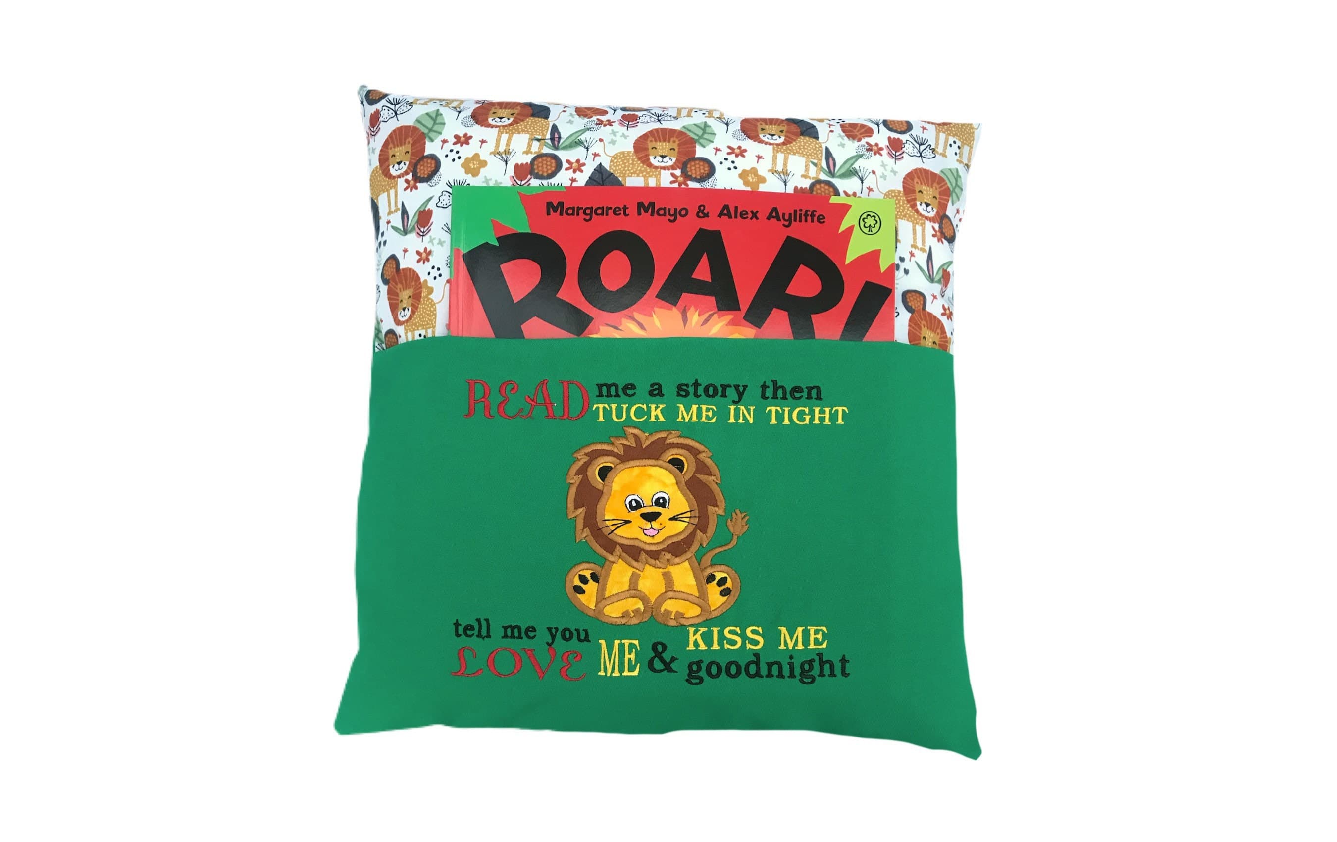 Embroidered Lion Reading Pillow: Safari Book Cushion — image 3