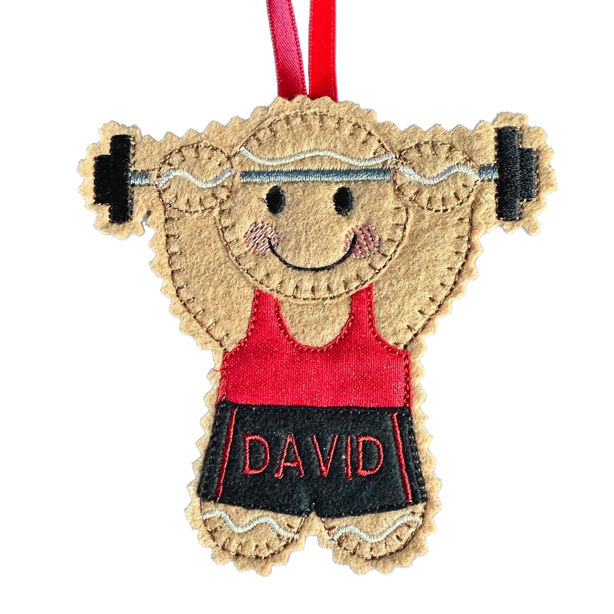 Weight Lifter / Gym Gingerbread Man Felt Decoration — image 2