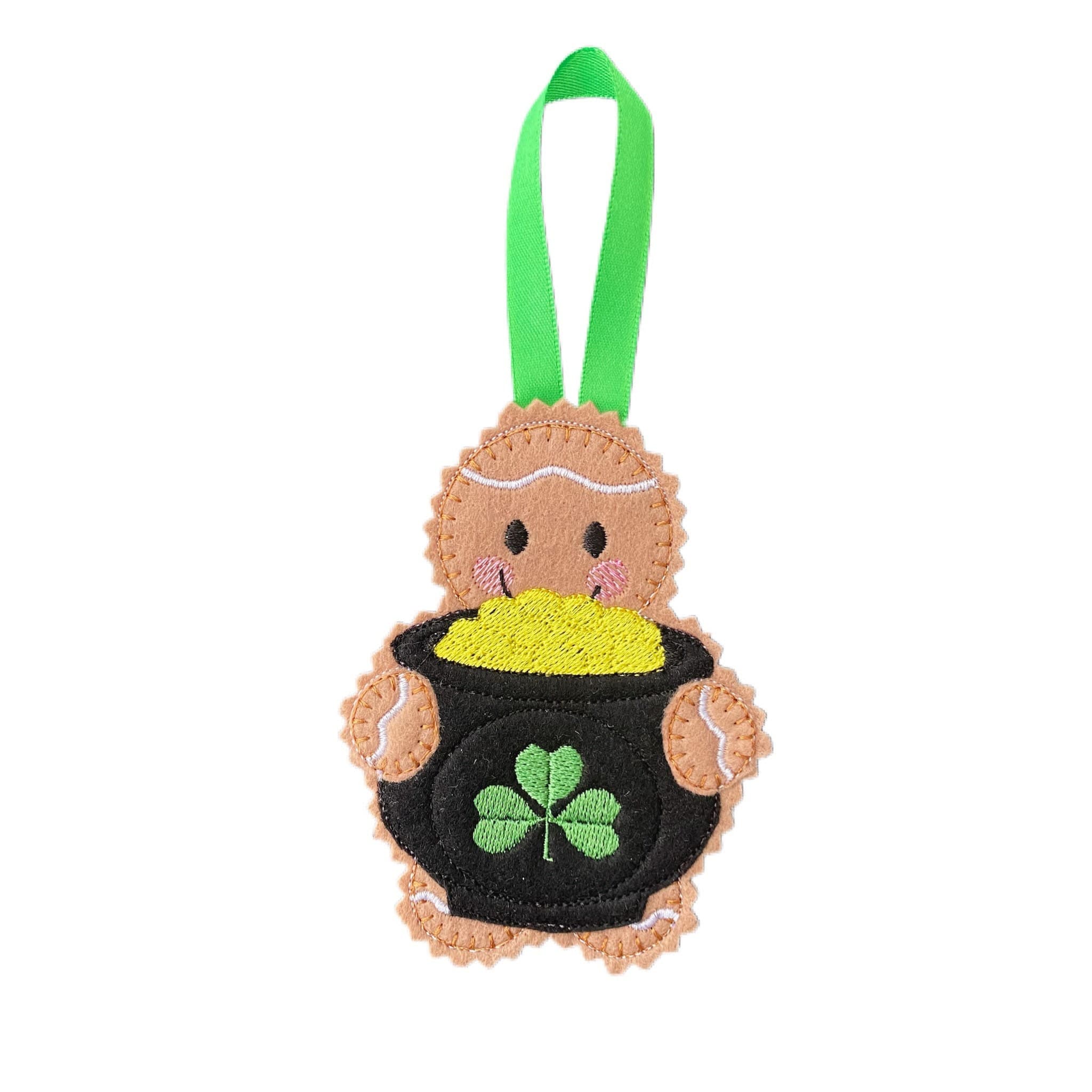 Lucky Pot of Gold Gingerbread Man Felt Decoration