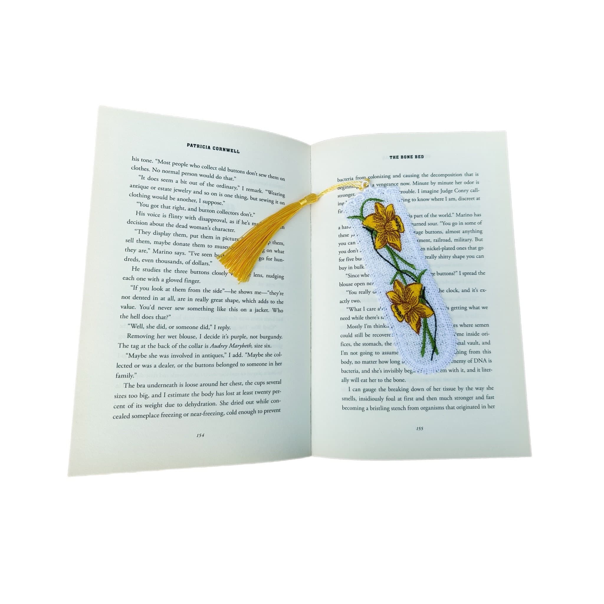 Daffodils Lace Embroidered Bookmark