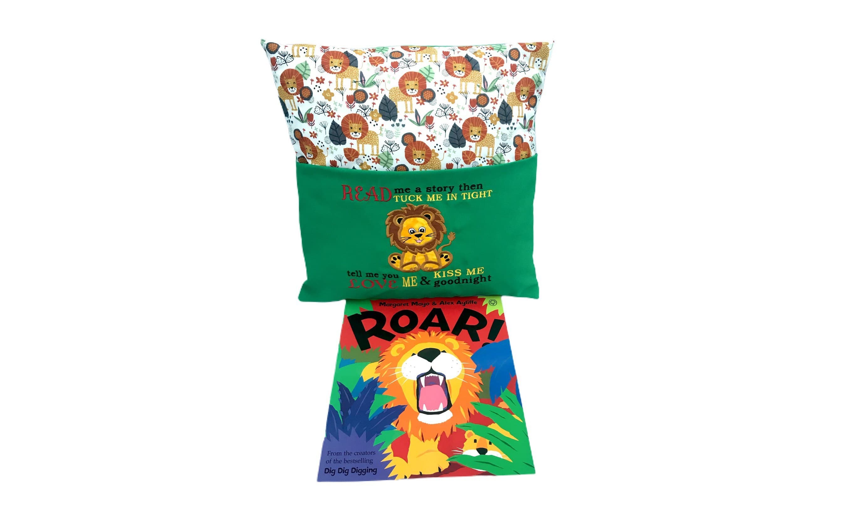 Embroidered Lion Reading Pillow: Safari Book Cushion — image 4