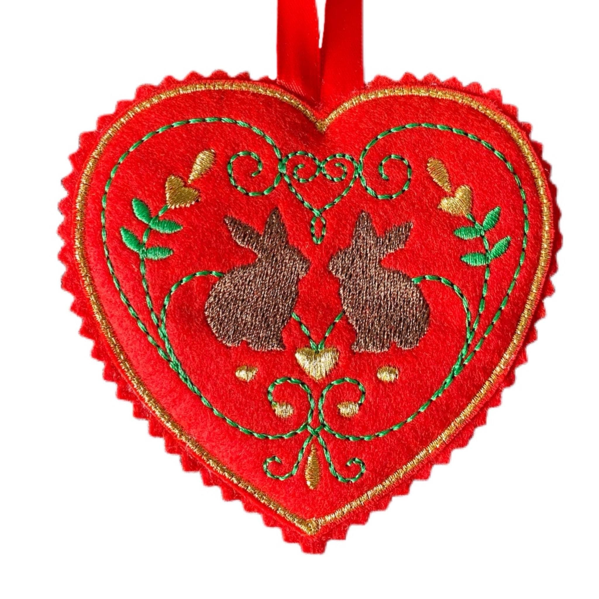 Bunnies Red Heart Felt Decoration — image 3