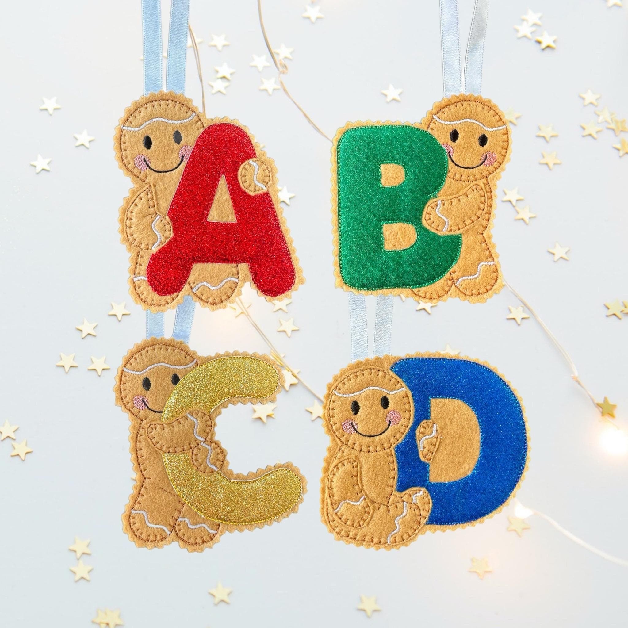 Initial Gingerbread Letter Decoration – Personalised Felt Ornament / Gift Tag