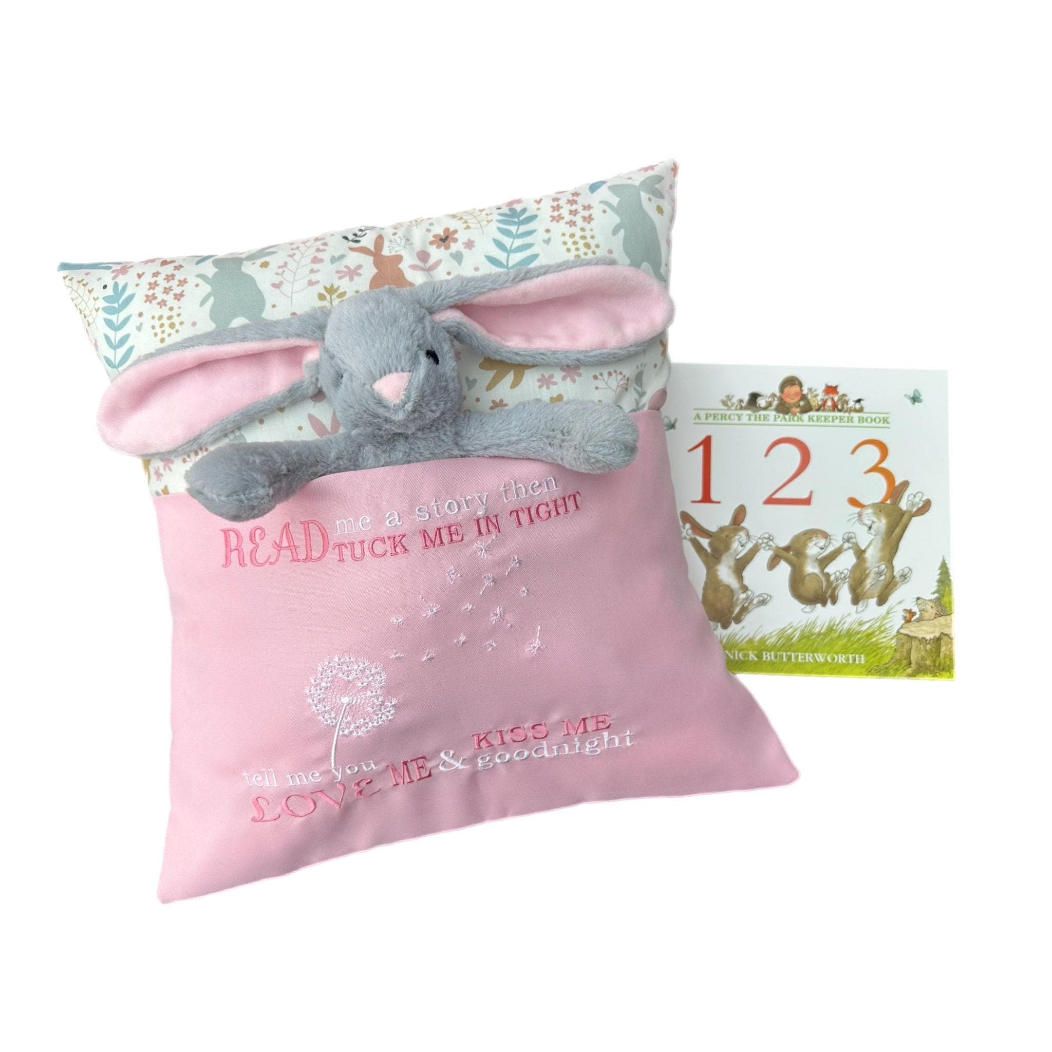 Handmade Bunny Reading Cushion Gift Set with Book & Toy – Nursery Bedtime Story Pillow — image 2