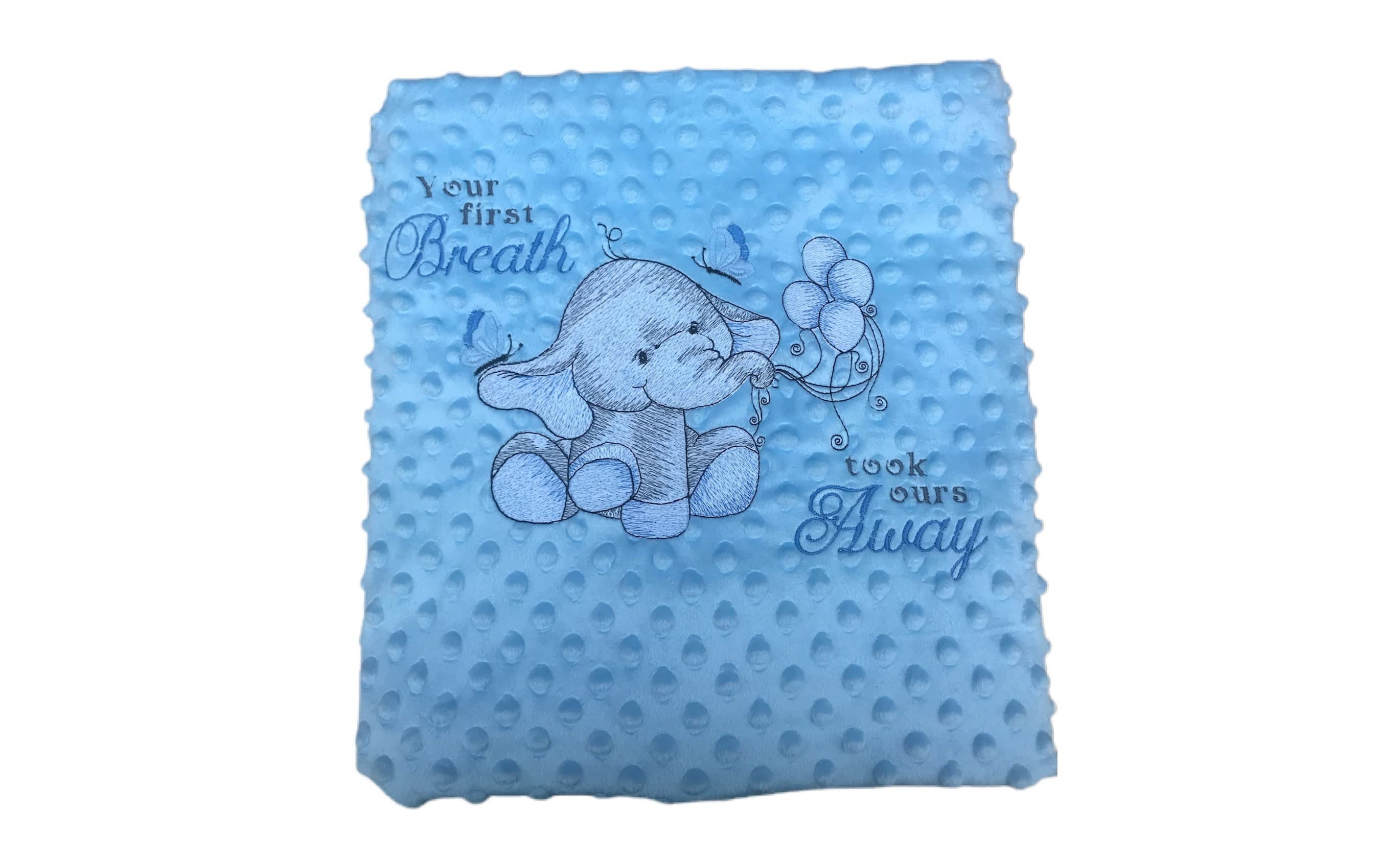Embroidered Baby Blanket: Sensory Blue Elephant Keepsake, Personalized