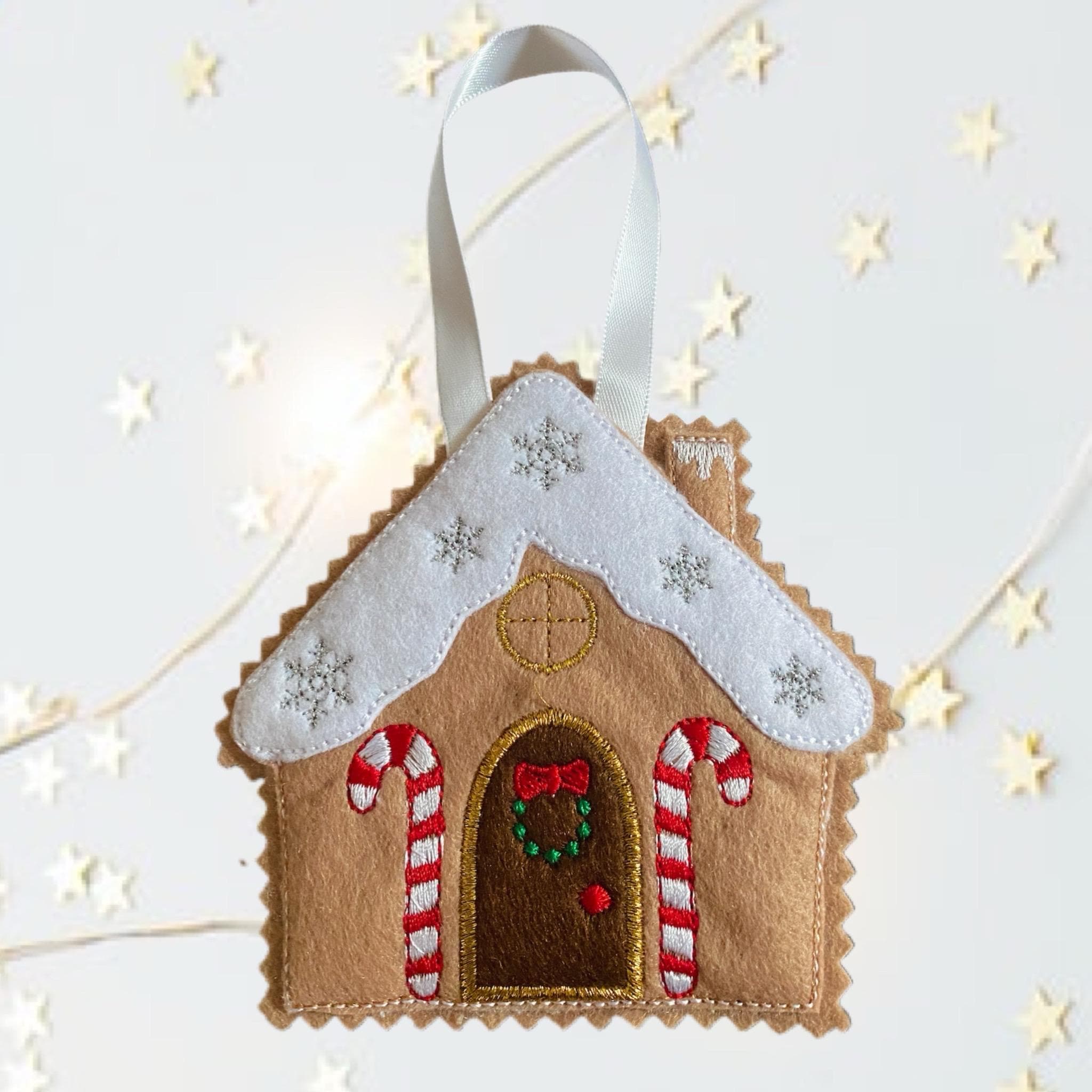 Gingerbread Felt Decoration- Christmas Gingerbread House - Candy Cane — image 2