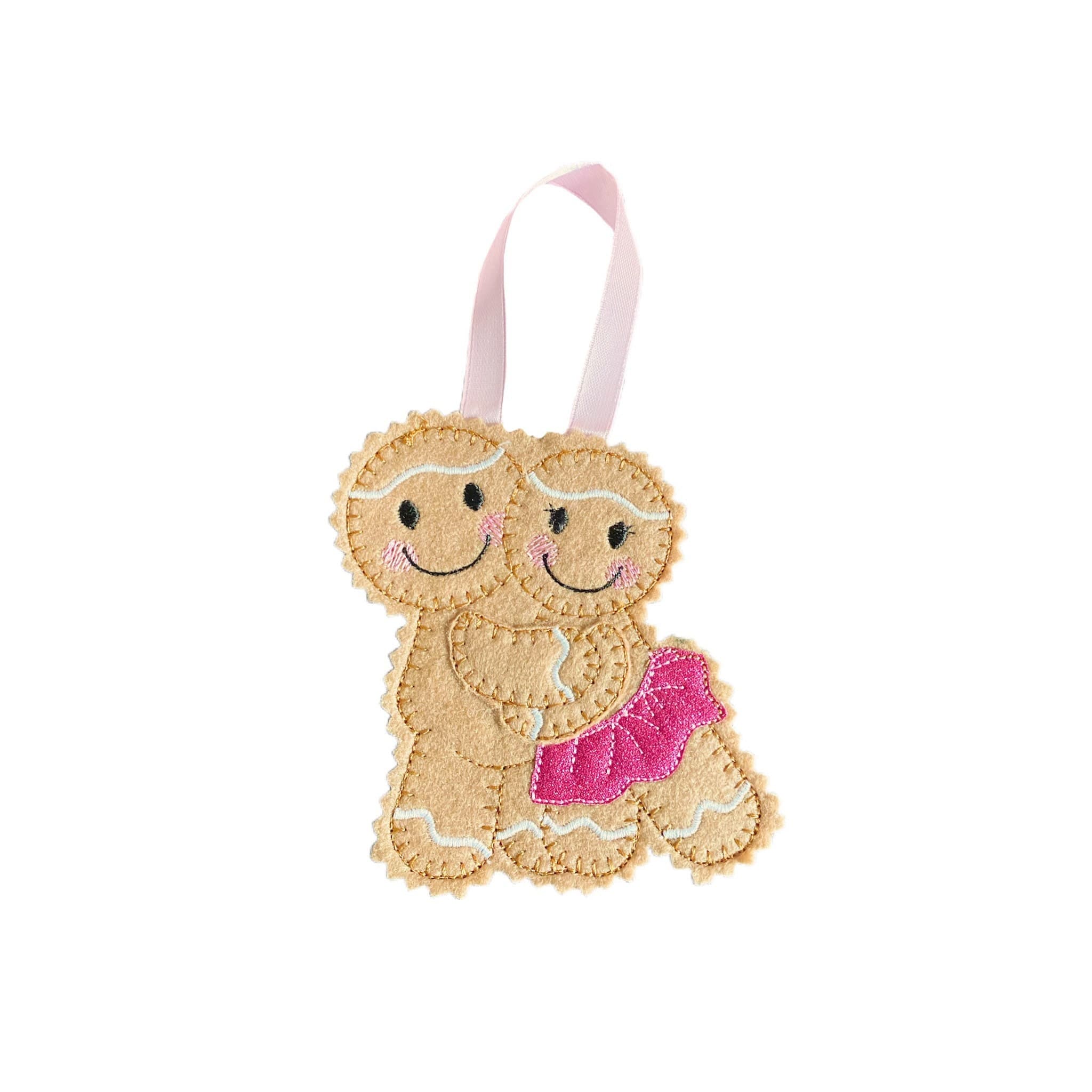 Hugging Couple Gingerbread Man Felt Decoration