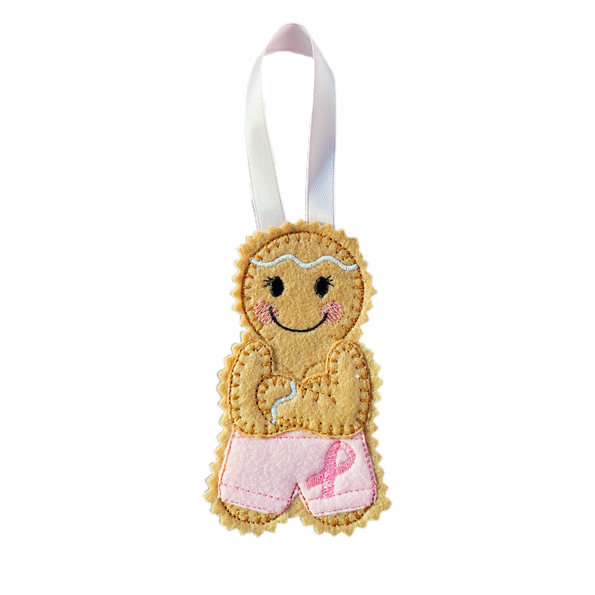 Breast Cancer Awareness Gingerbread Man Felt Decoration