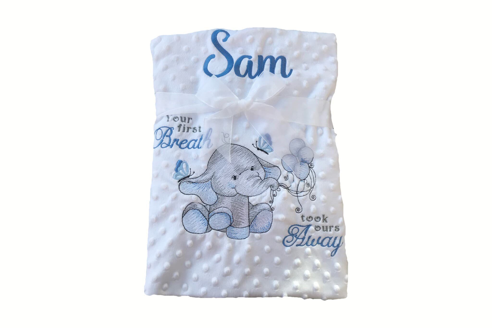 Embroidered Elephant Baby Blanket: Sensory Fleece, Personalized Keepsake — image 2