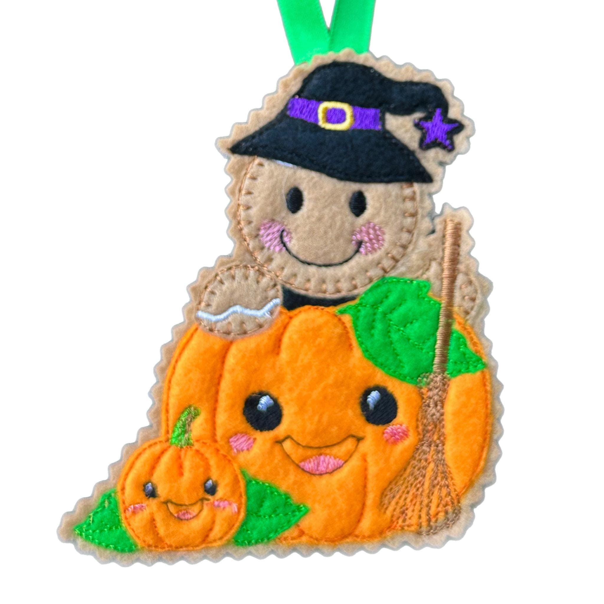 Witch & Pumpkins Gingerbread Felt Decoration -  Spooky Tree Decor Halloween Keepsake — image 2
