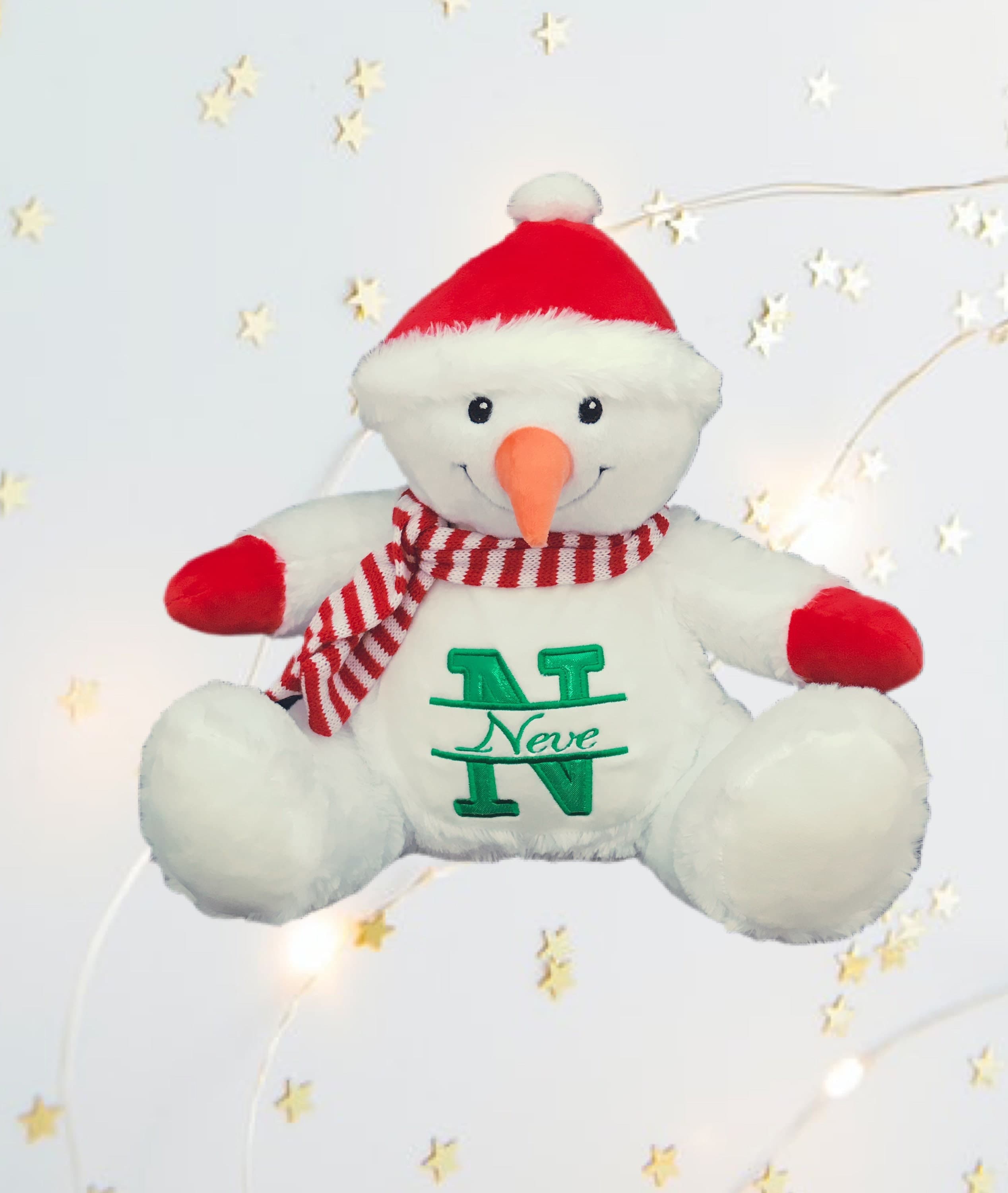 Snowman Personalised Soft Toy,  Personalised Embroidered Teddy, Custom bear, girl / boy Christmas gift.