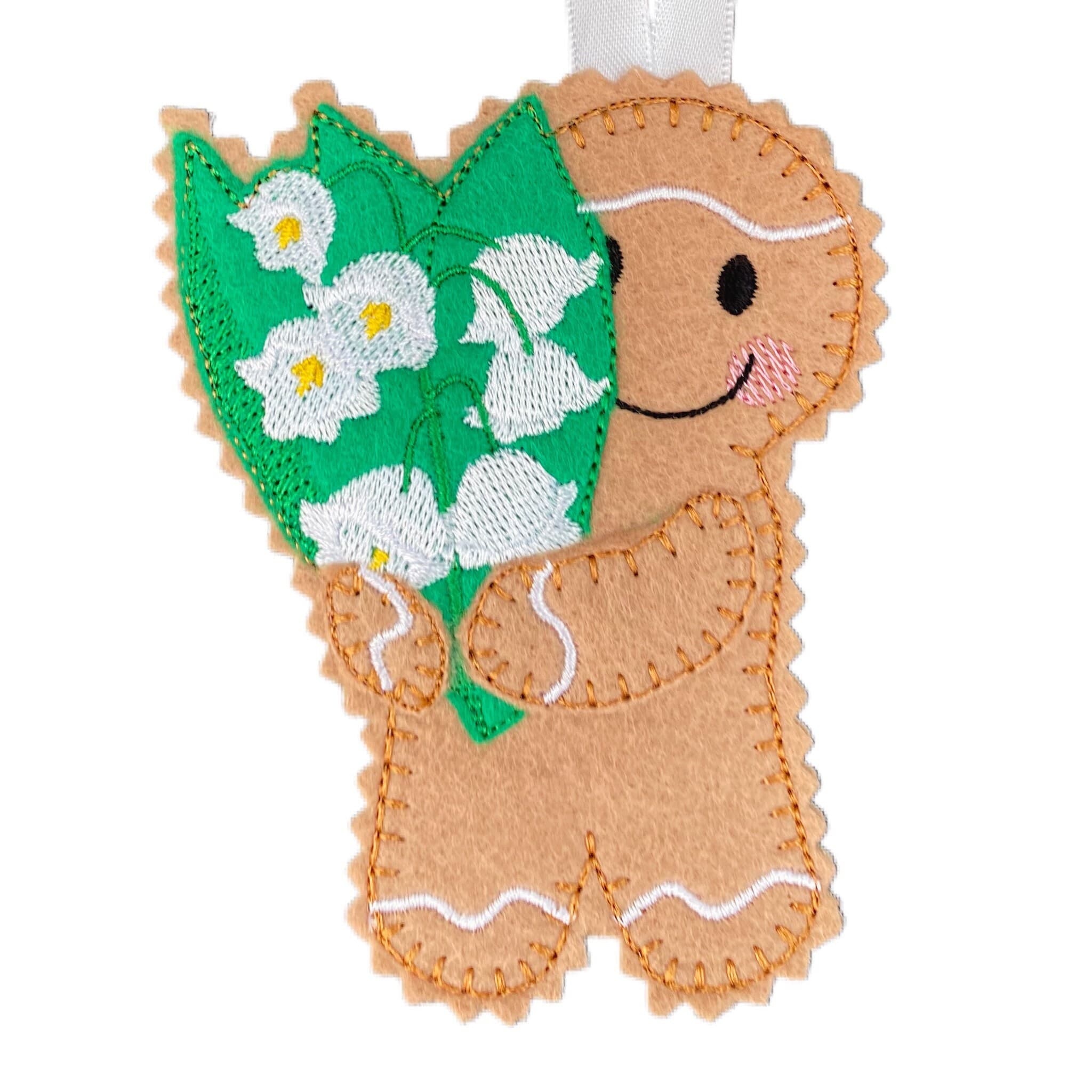 Lily of the Valley - May Birth Month Flower Gingerbread Man Felt Decoration — image 2