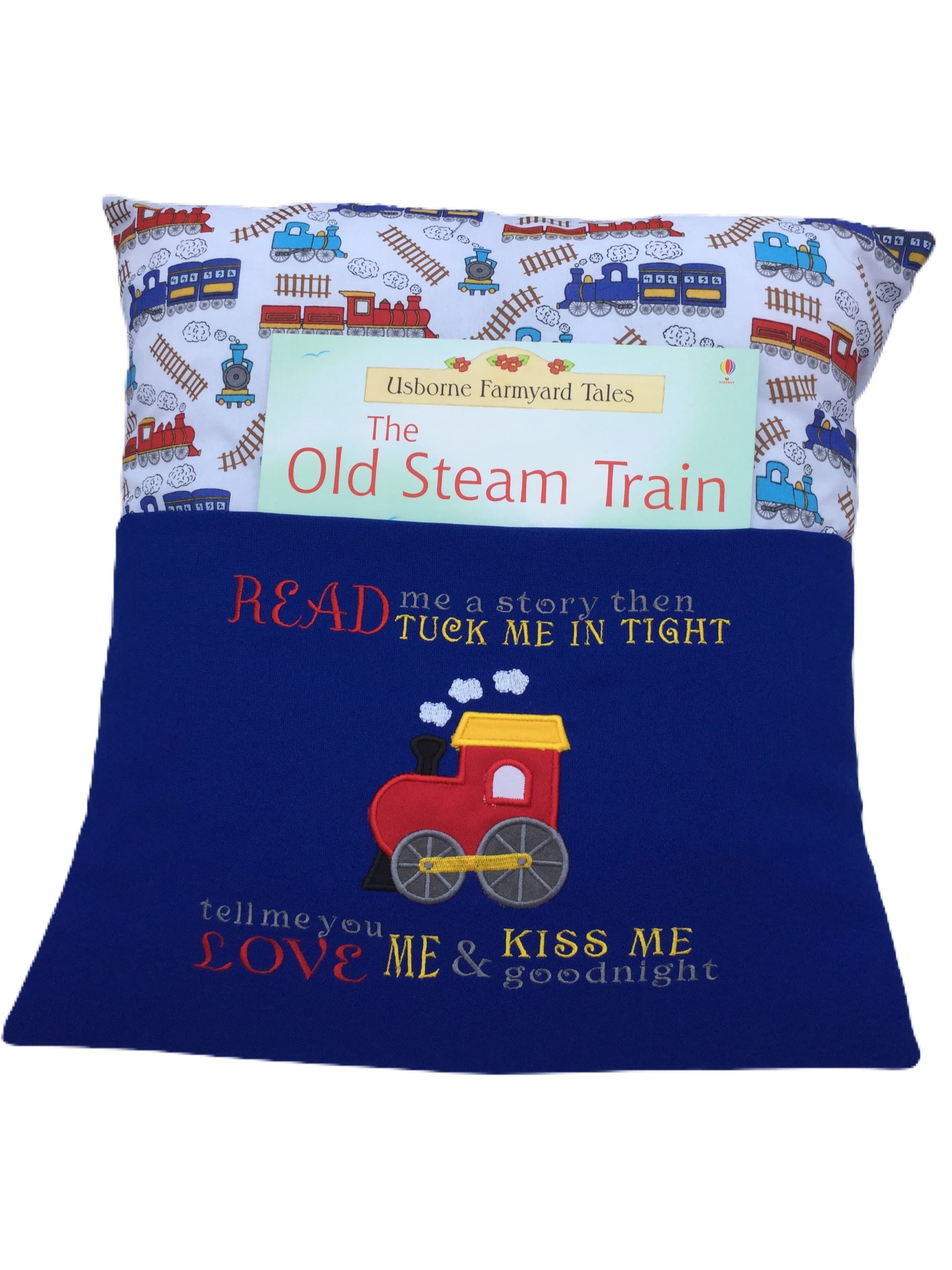 Embroidered Train Book Cushion: Children's Reading Pillow — image 2