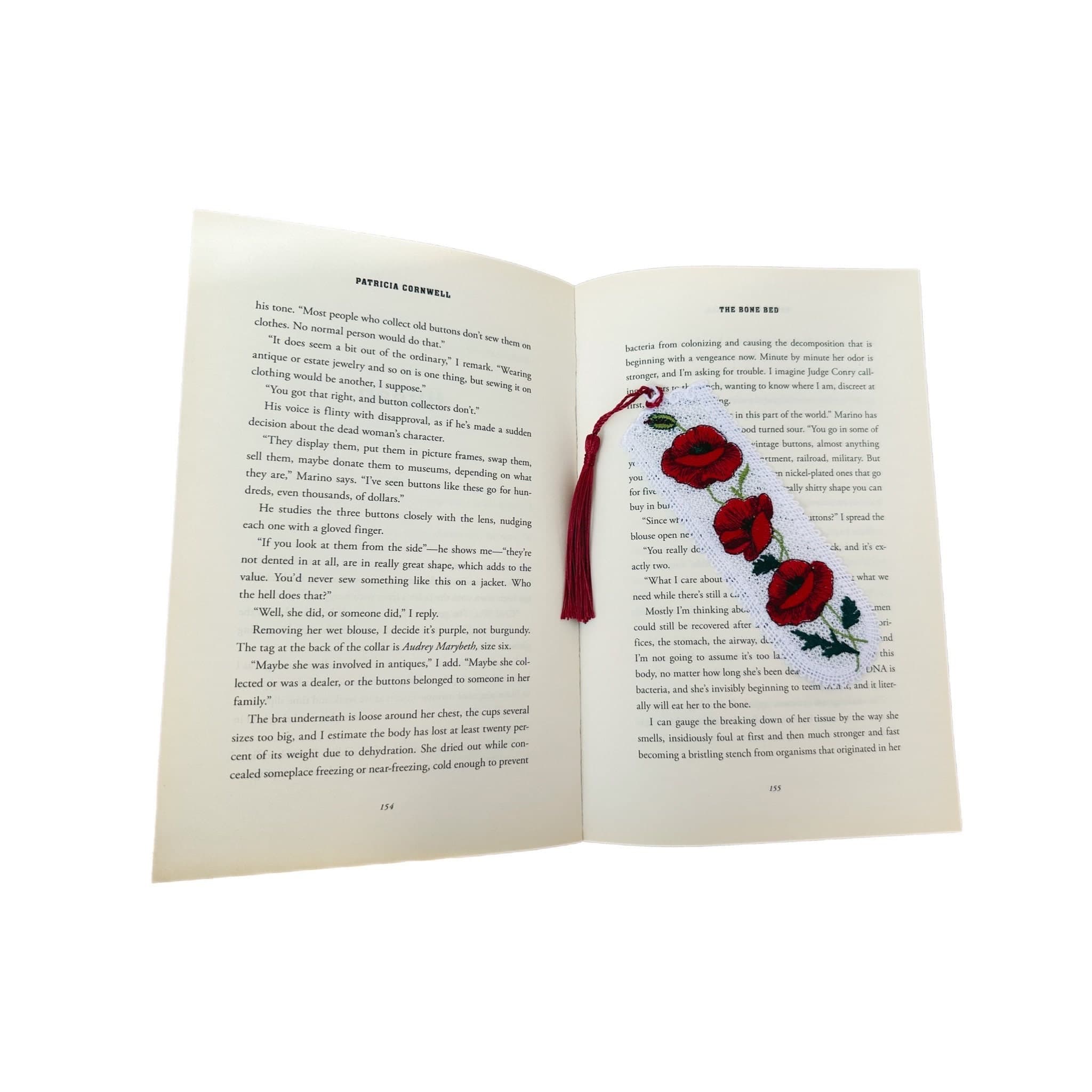 Poppy Flower Lace Embroidered Bookmark