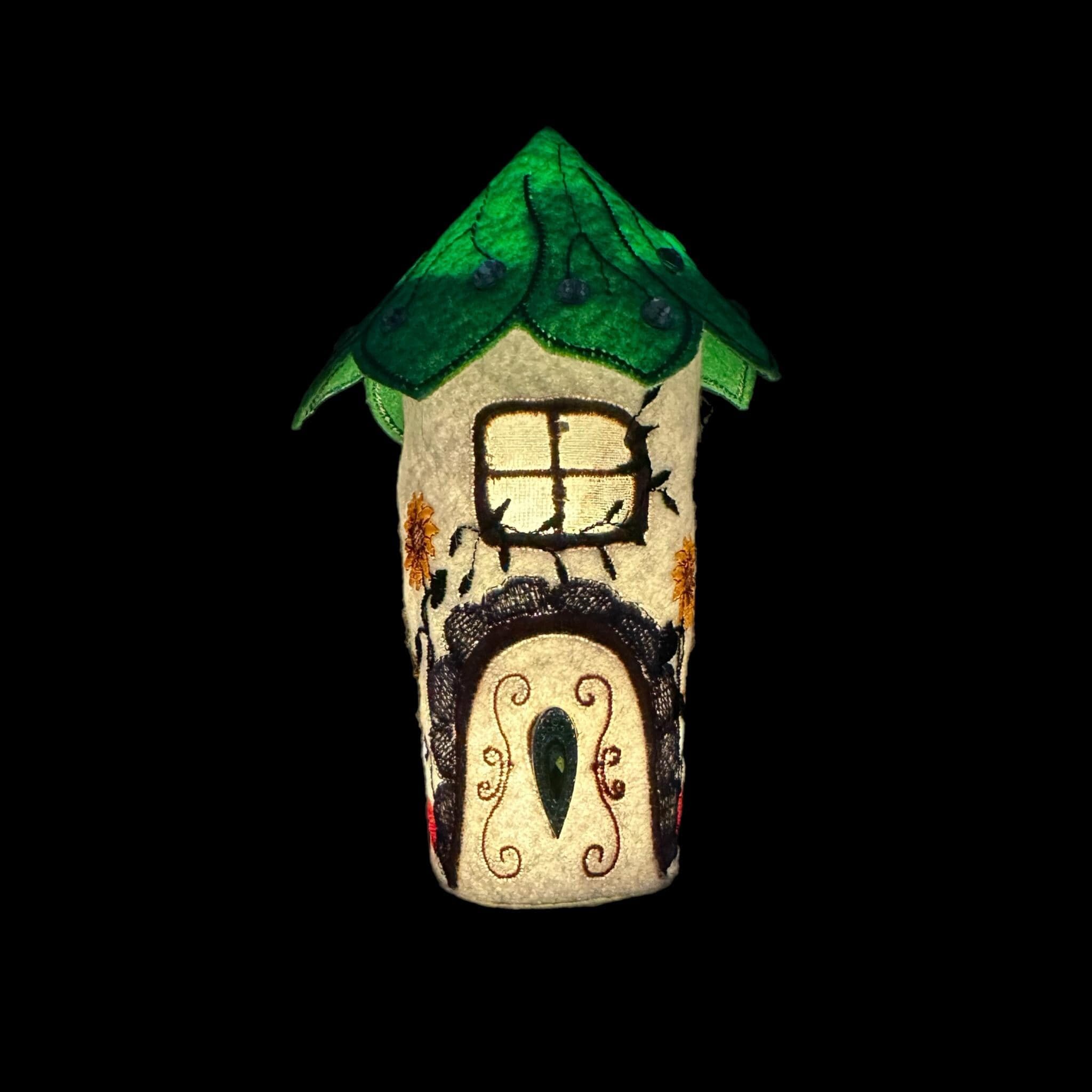 Green and White Sunflower Tea Light Fairy House — image 4