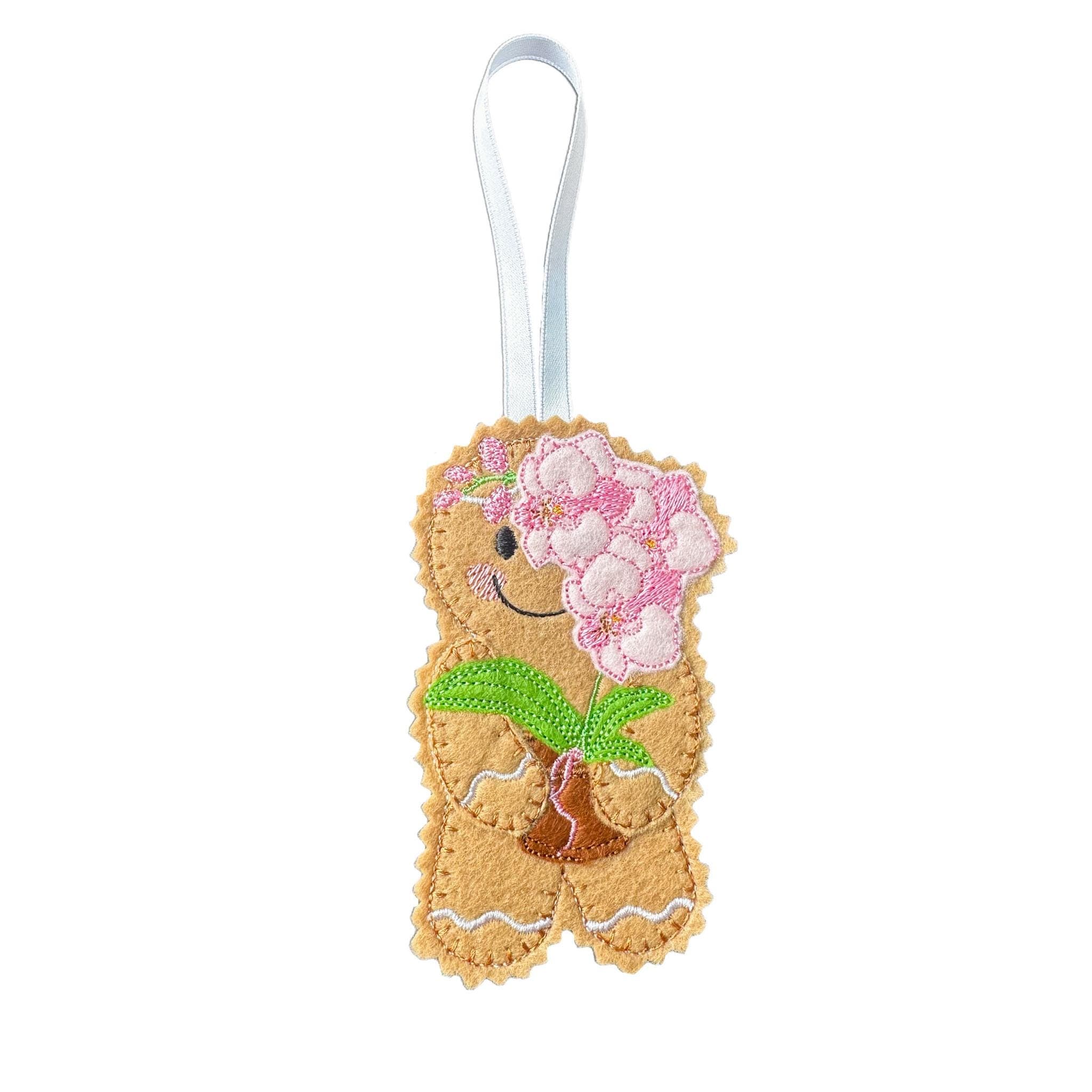 Pink Orchid Flower Felt Gingerbread Ornament, Handmade Decoration — image 3