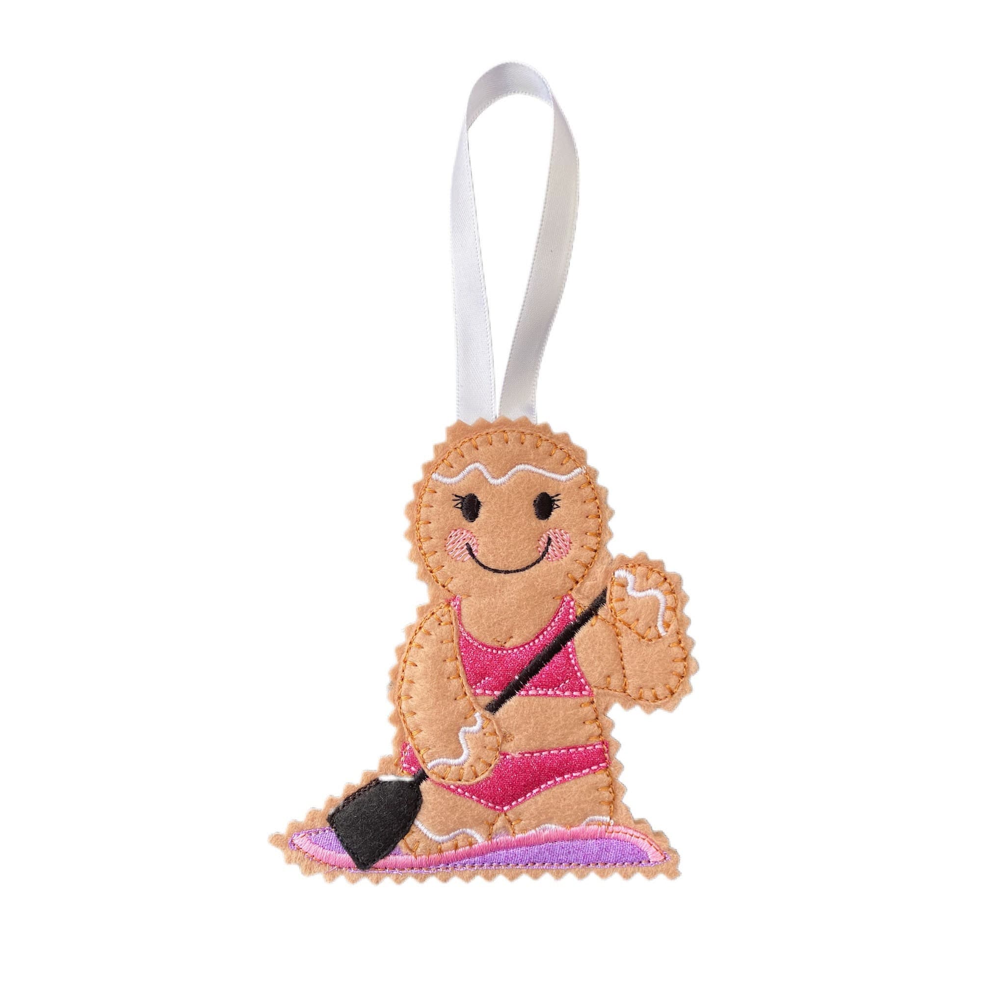 Paddle Boarder Gingerbread Man Felt Decoration