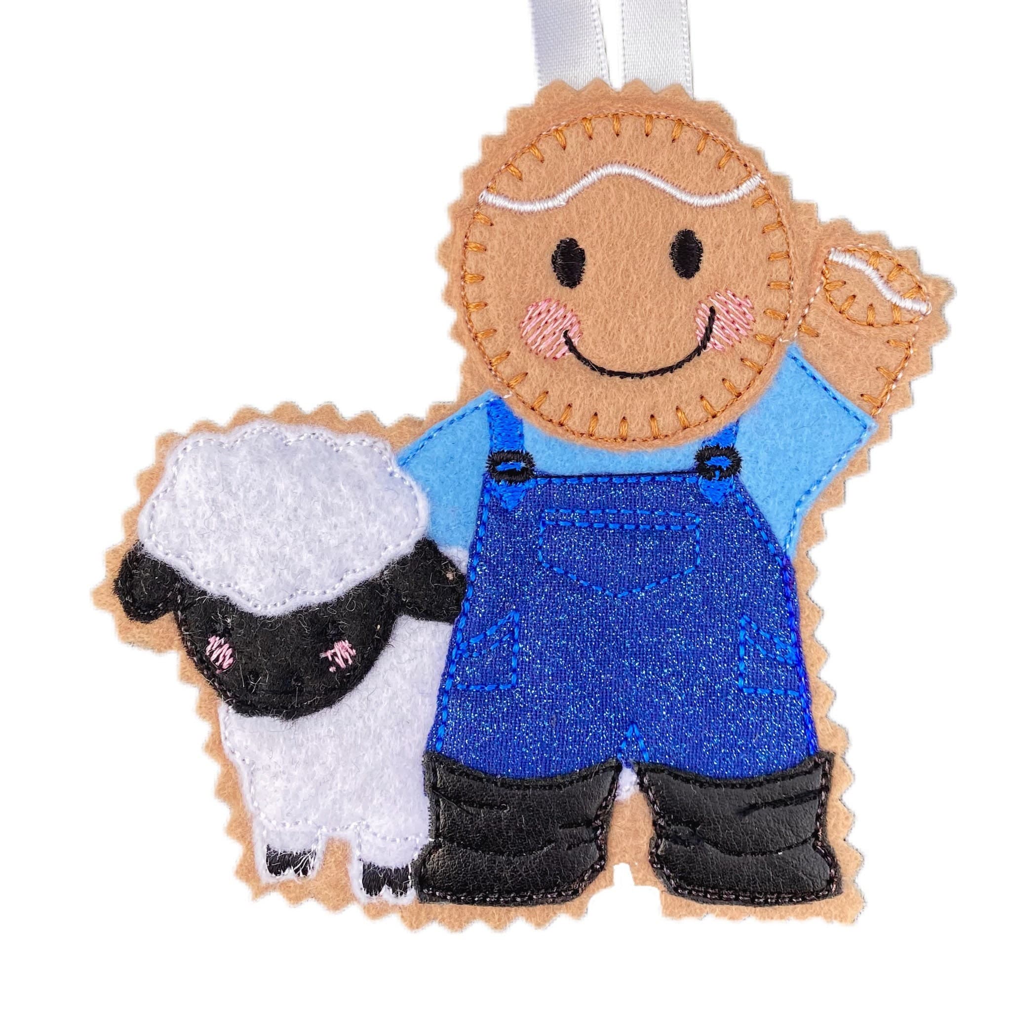 Sheep Farmer Gingerbread Man Felt Decoration — image 2