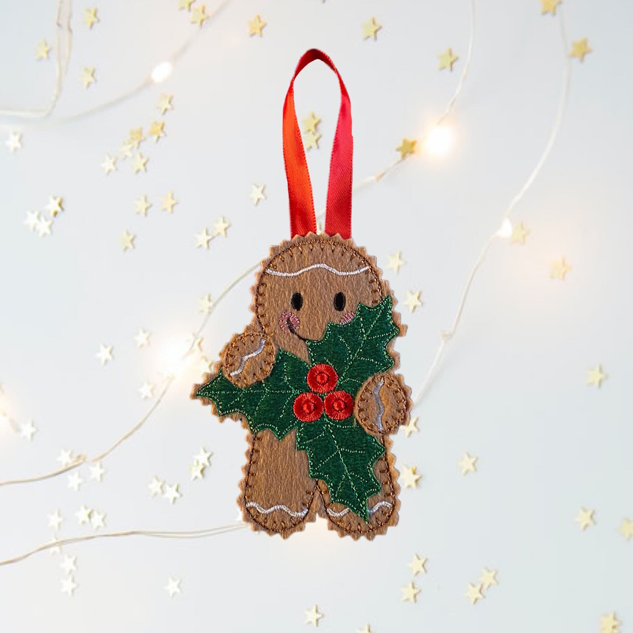 Holly Gingerbread Man Felt Christmas Decoration