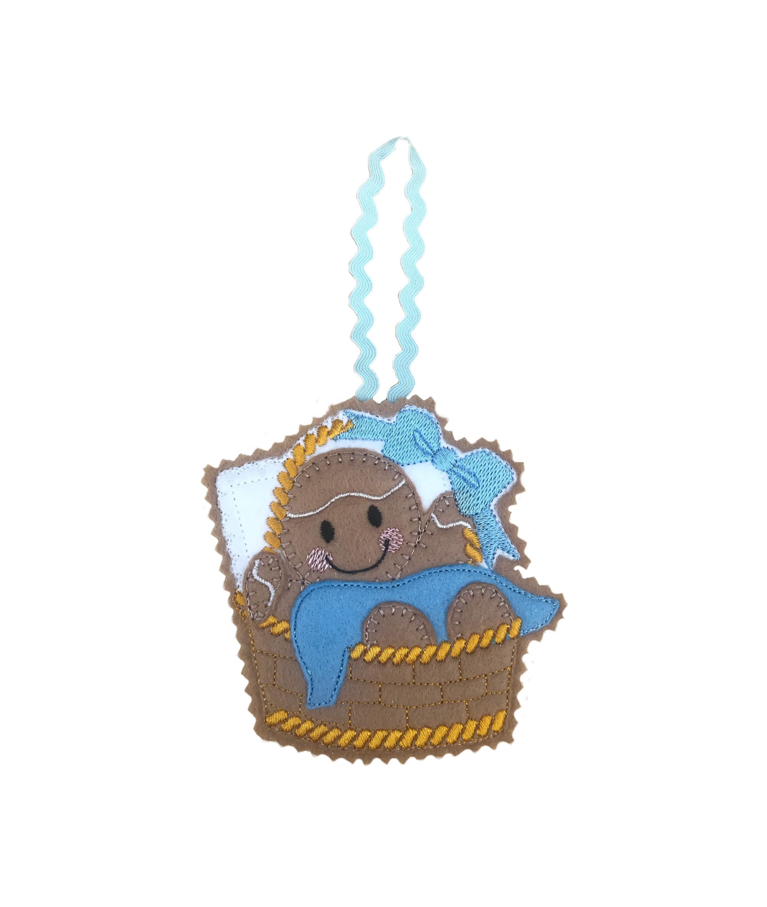 Baby Boy in a Basket Gingerbread Man Felt Decoration