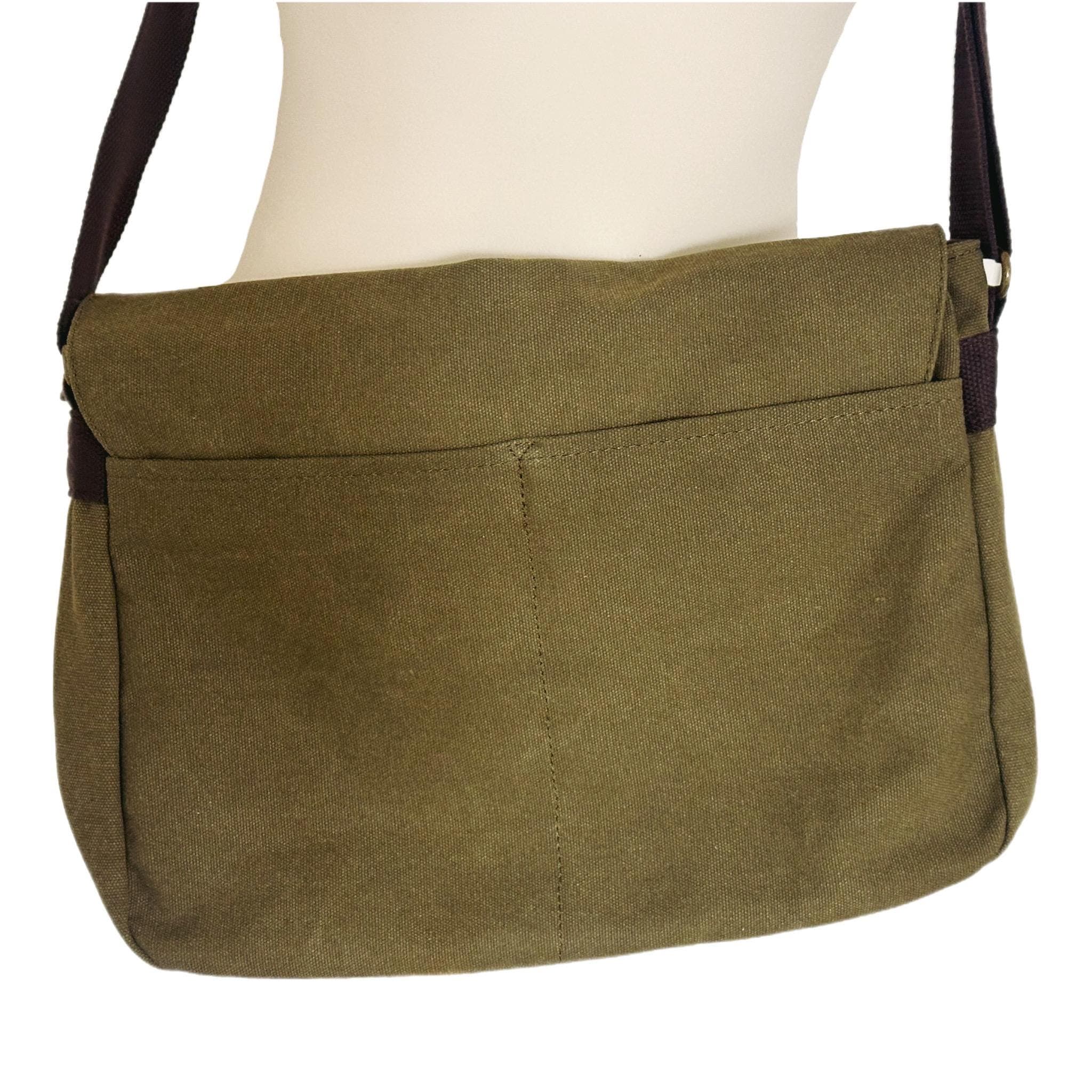 Red Toadstool Embroidered Bag, Cotton Canvas Khaki Messenger Bag — image 7