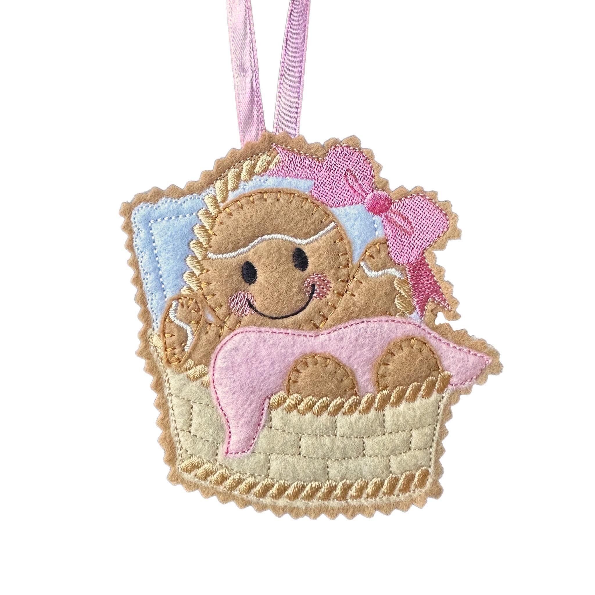 Baby Girl basket Gingerbread Man Decoration