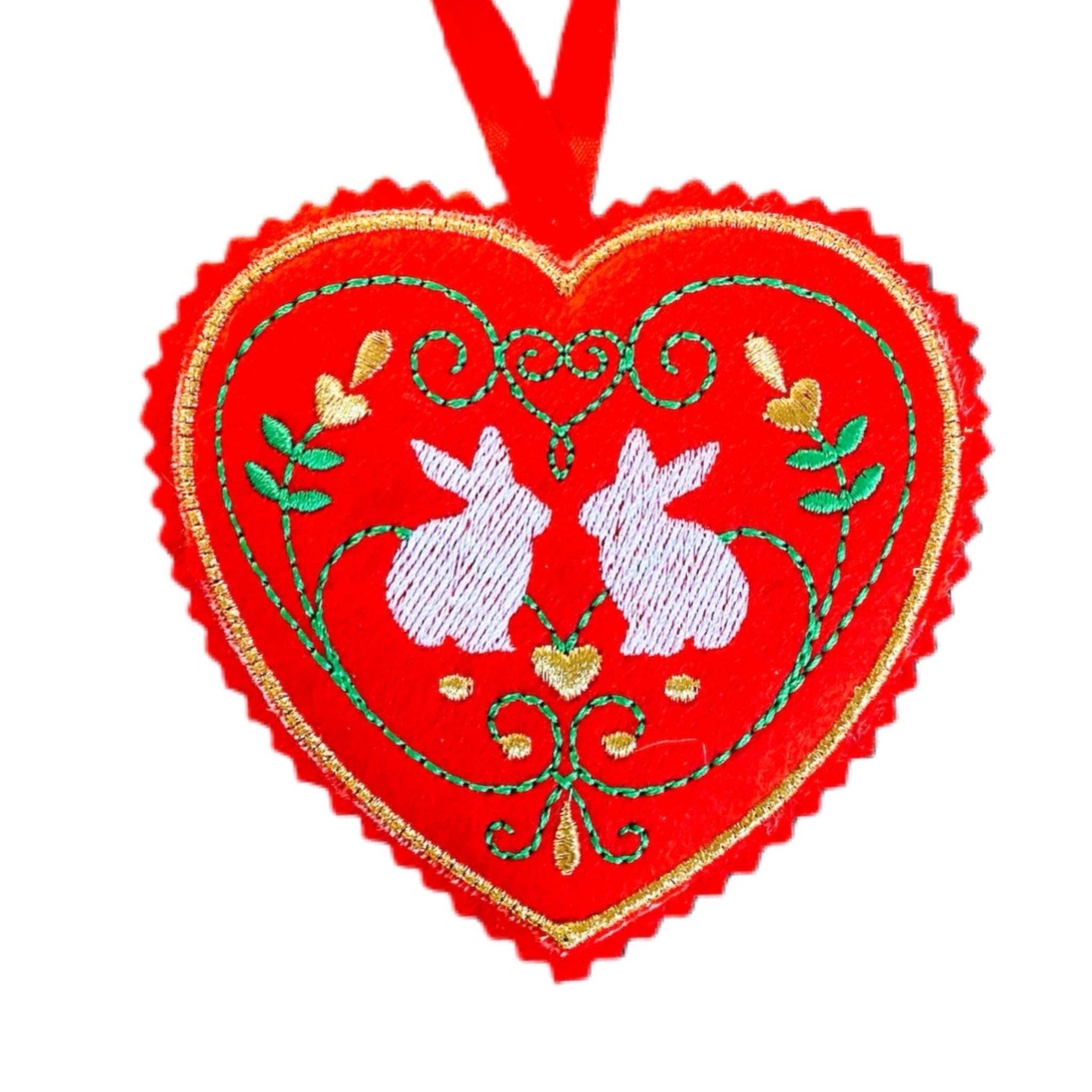 Bunnies Red Heart Christmas Tree Decoration — image 3