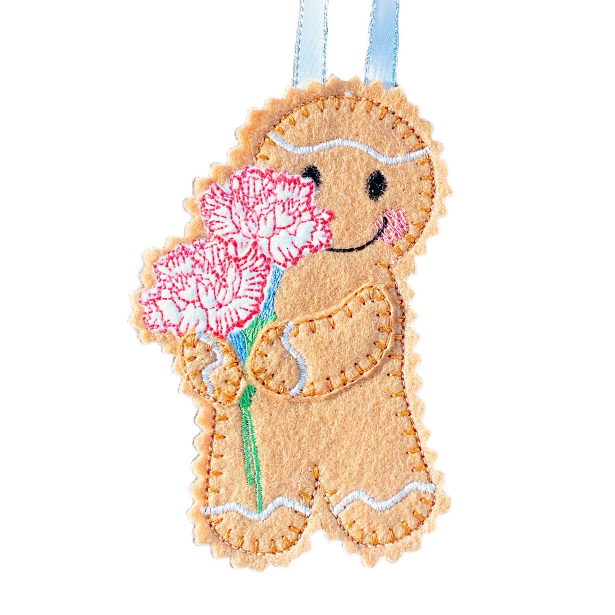 Carnation - January Birth Month Flower Gingerbread Man Felt Decoration — image 2