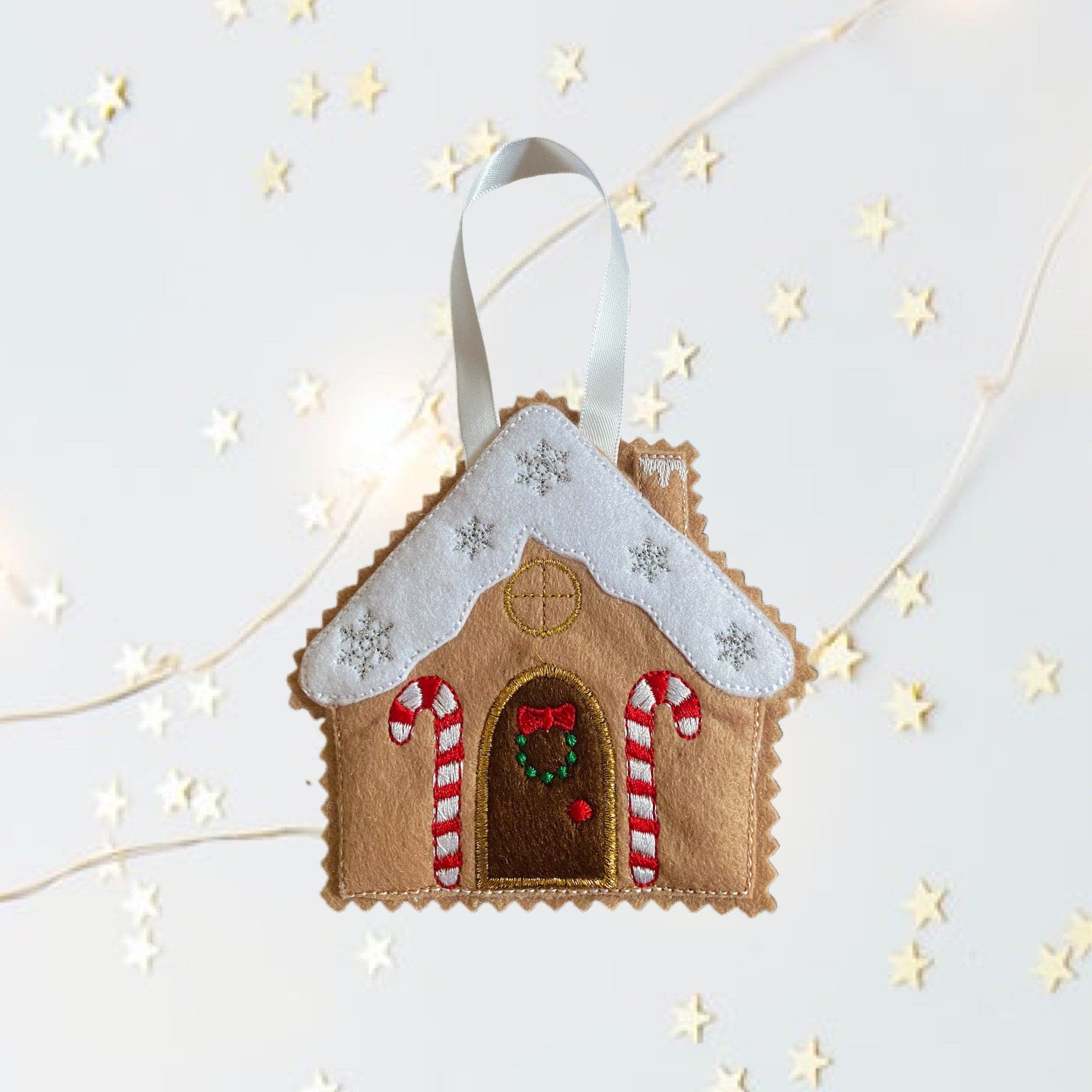Gingerbread Felt Decoration- Christmas Gingerbread House - Candy Cane