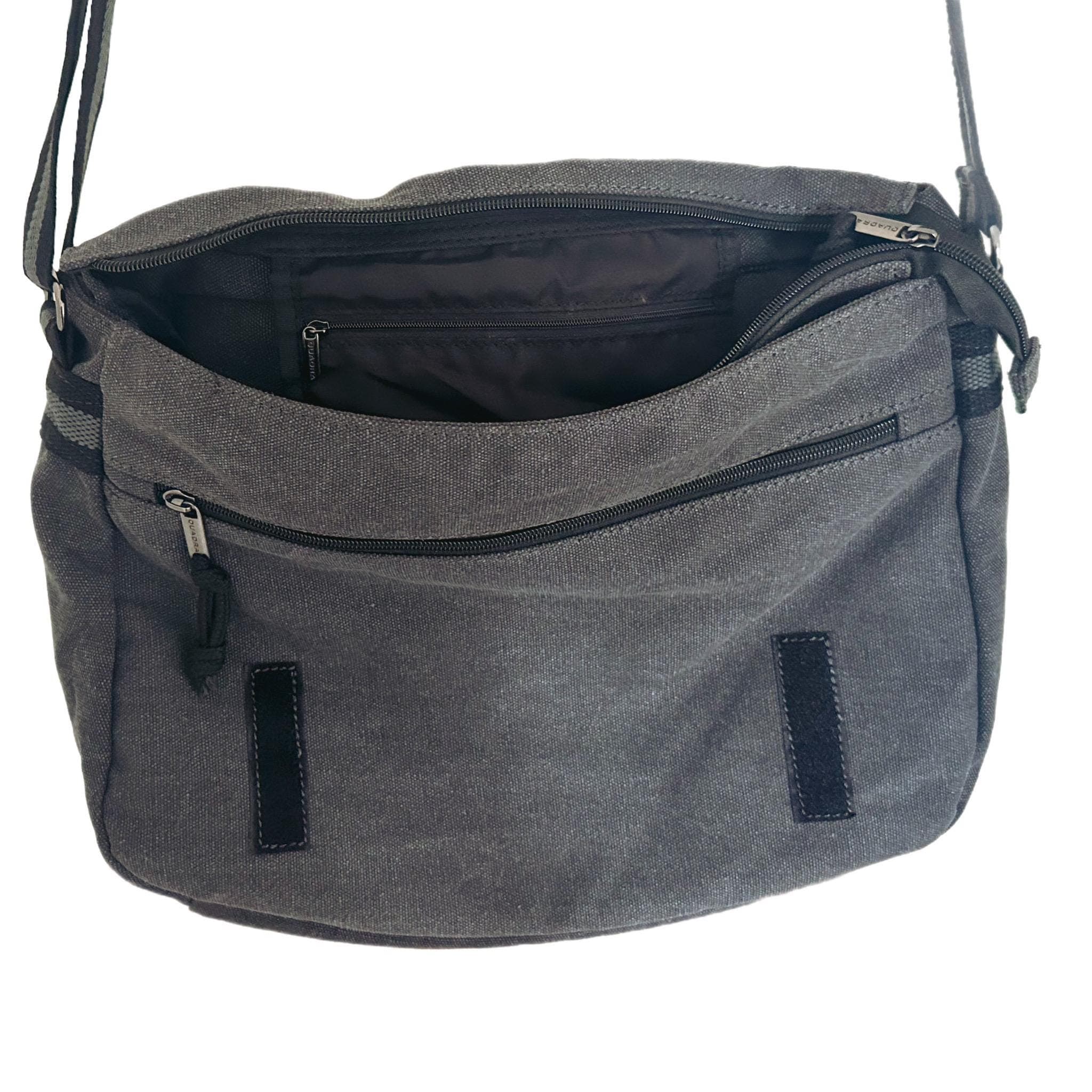 Purple Toadstool Embroidered Bag, Cotton Canvas Vintage Black Messenger Bag — image 4