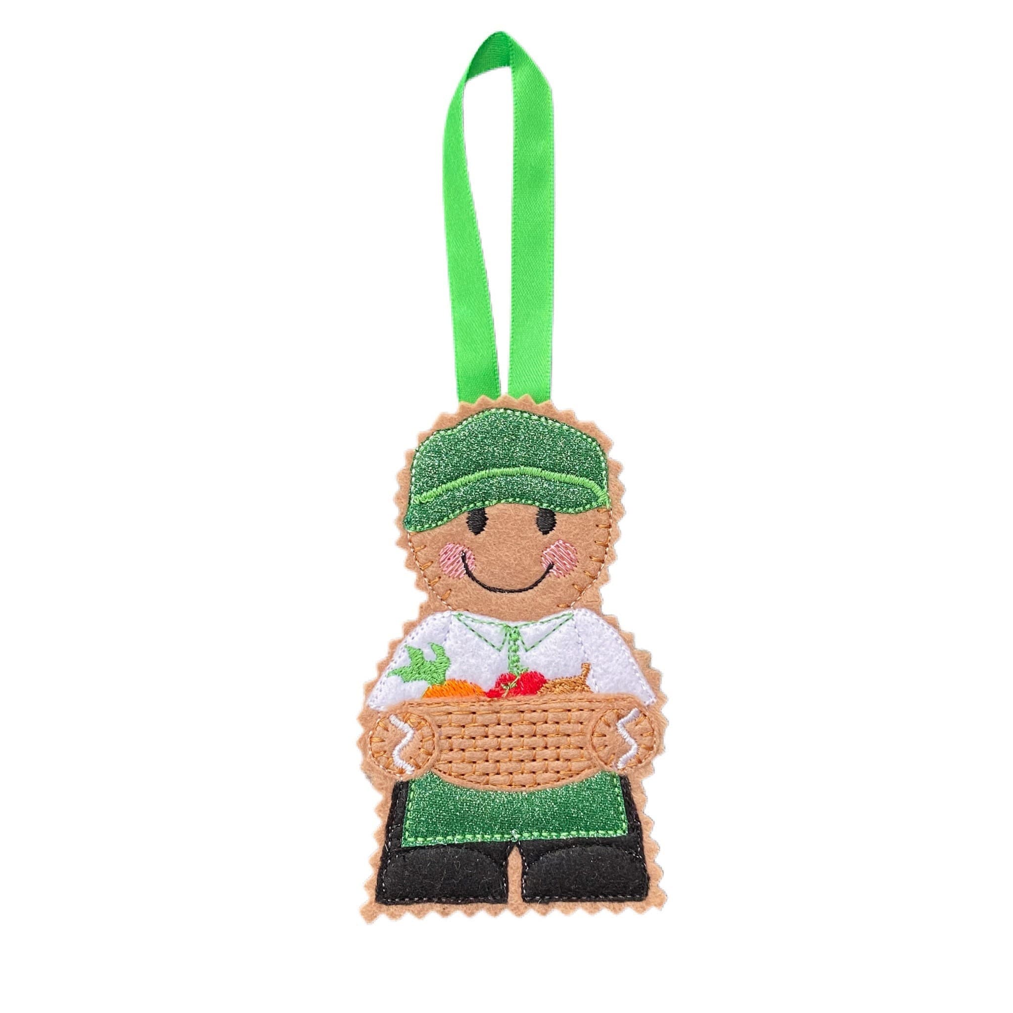 Green Grocer / Vegetable Delivery Gingerbread Man Felt Decoration