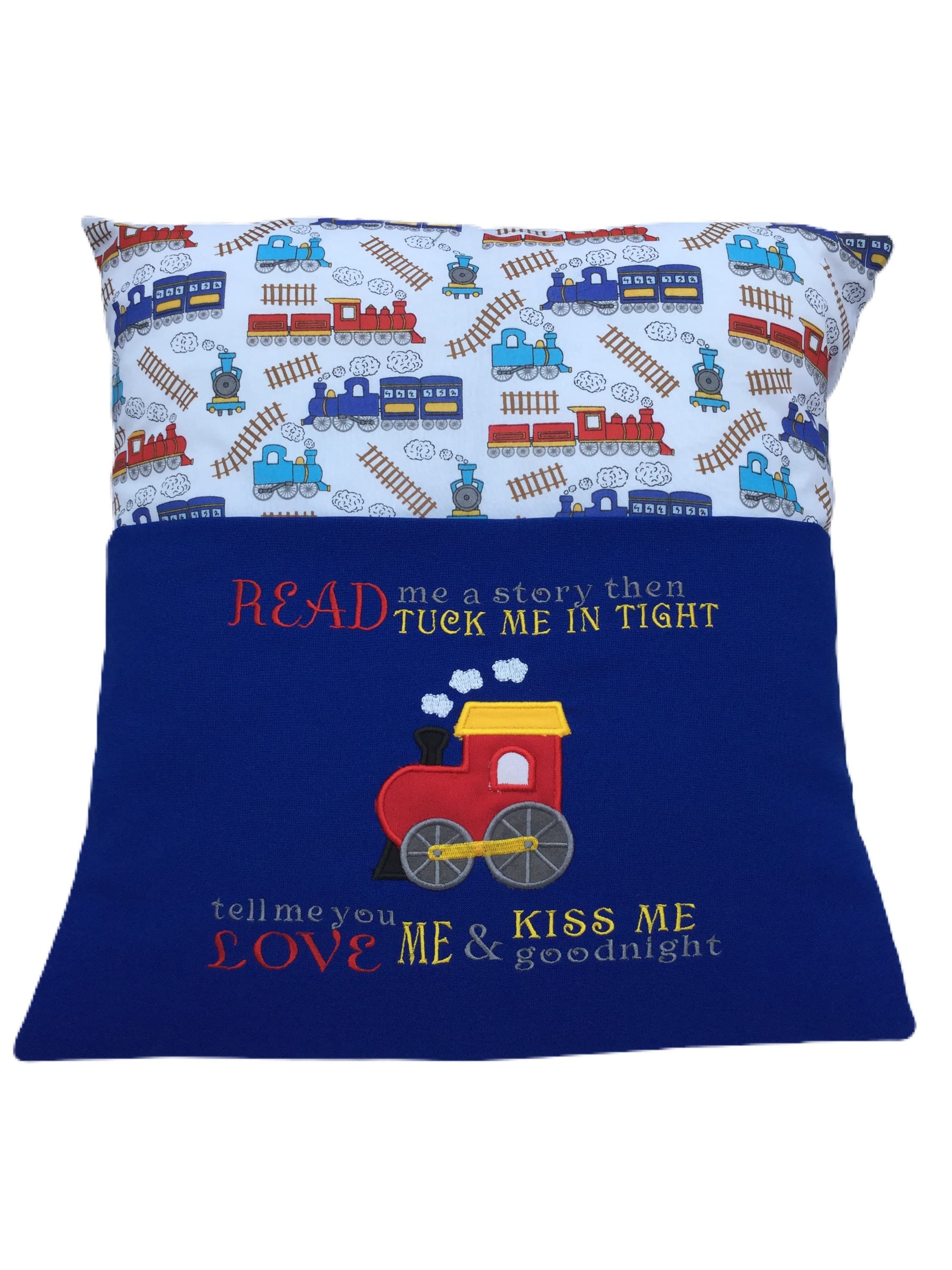 Embroidered Train Book Cushion: Children's Reading Pillow — image 3