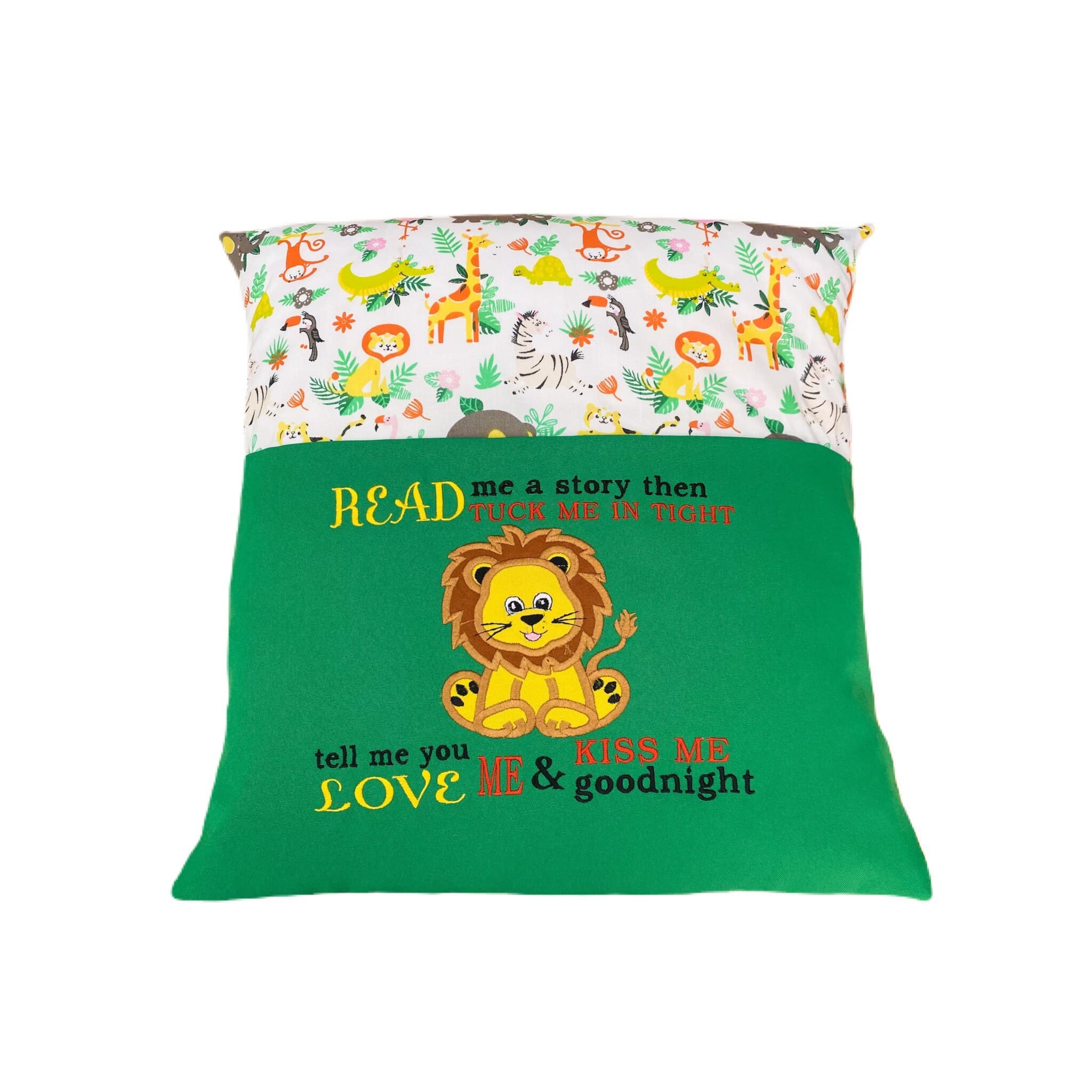 Embroidered Lion Reading Pillow: Safari Book Cushion — image 3