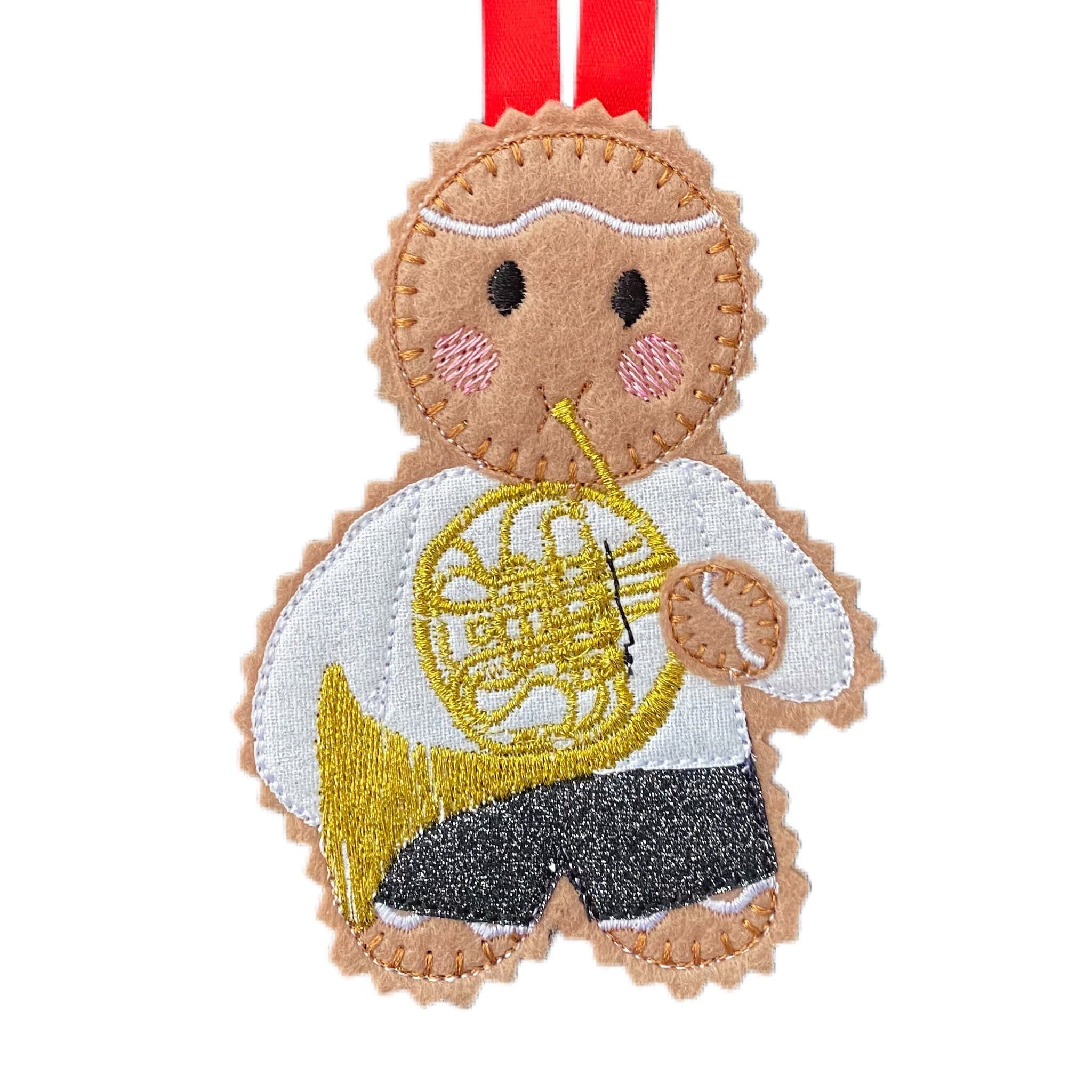French Horn Player / Musician Gingerbread Man Felt Decoration — image 2